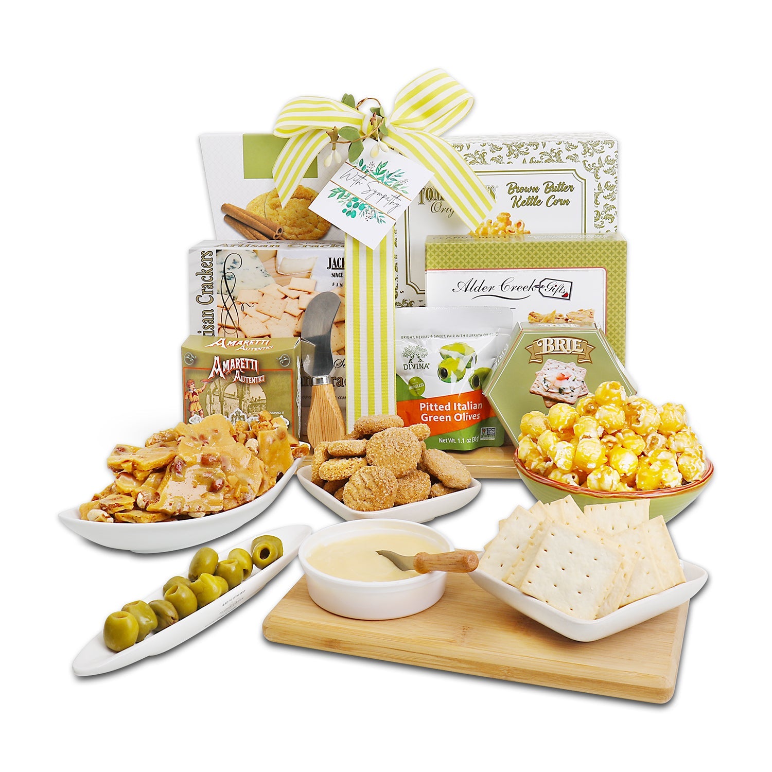 With Sympathy Cutting Board Gift Basket DestGlow
