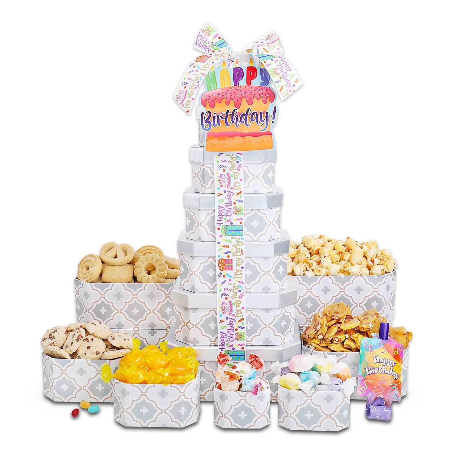 Happy Birthday Gift Tower of Treats by Alder Creek Gift Baskets