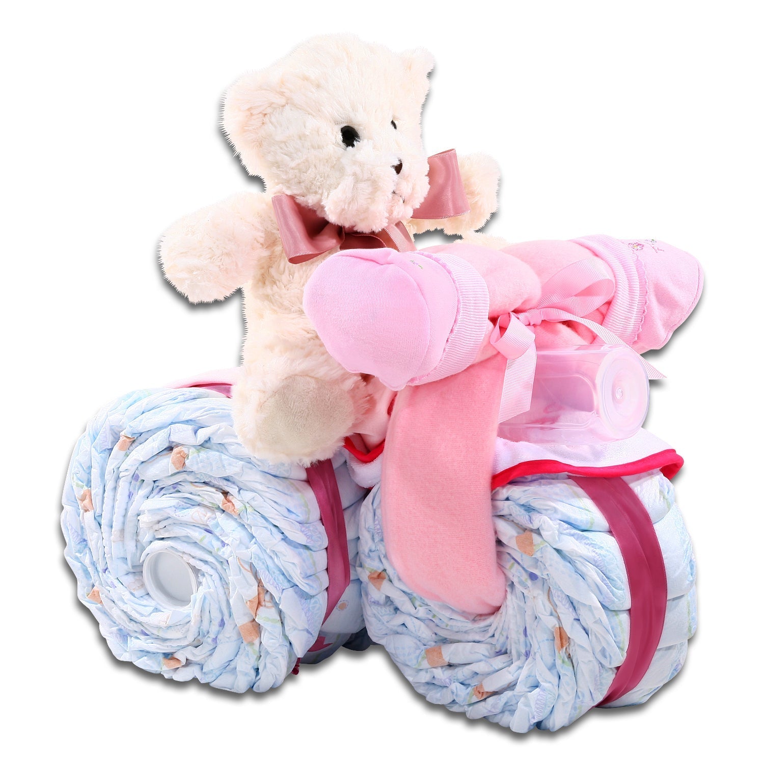 Pink Tricycle Diaper Cake Gift Basket DestGlow