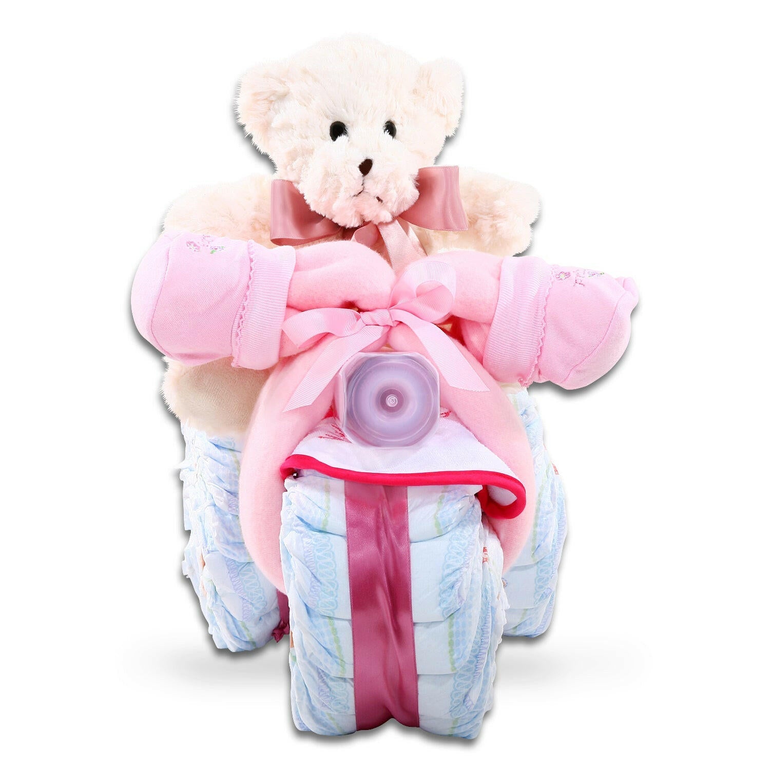 Pink Tricycle Diaper Cake Gift Basket DestGlow