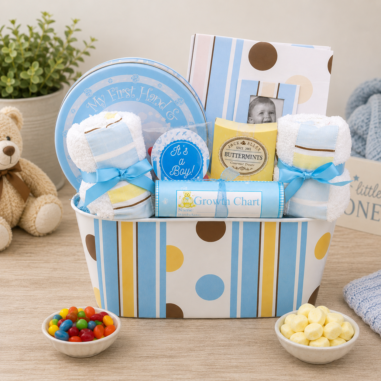 Welcome to the World Baby Boy Gift Basket DestGlow