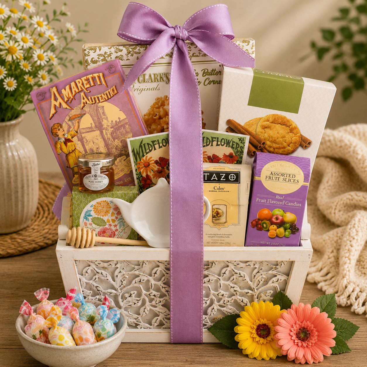 Garden of Indulgence Gourmet Gift Basket with Tea & Cookies DestGlow