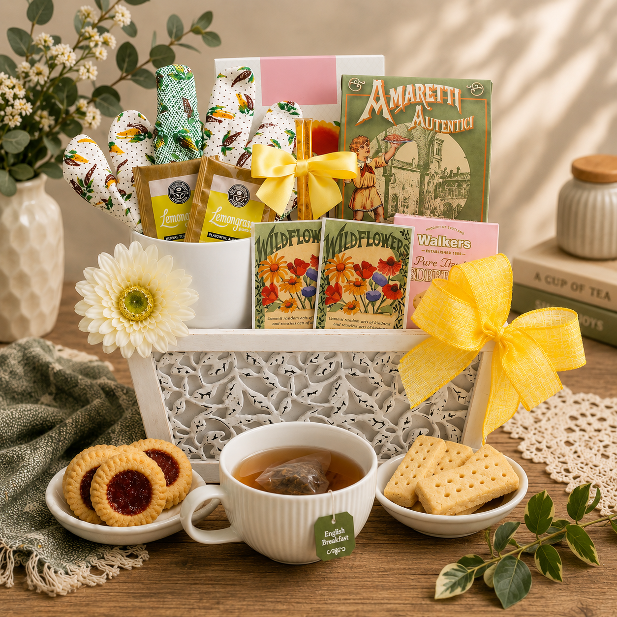 Planted With Love Cookies & Tea Gift Basket DestGlow