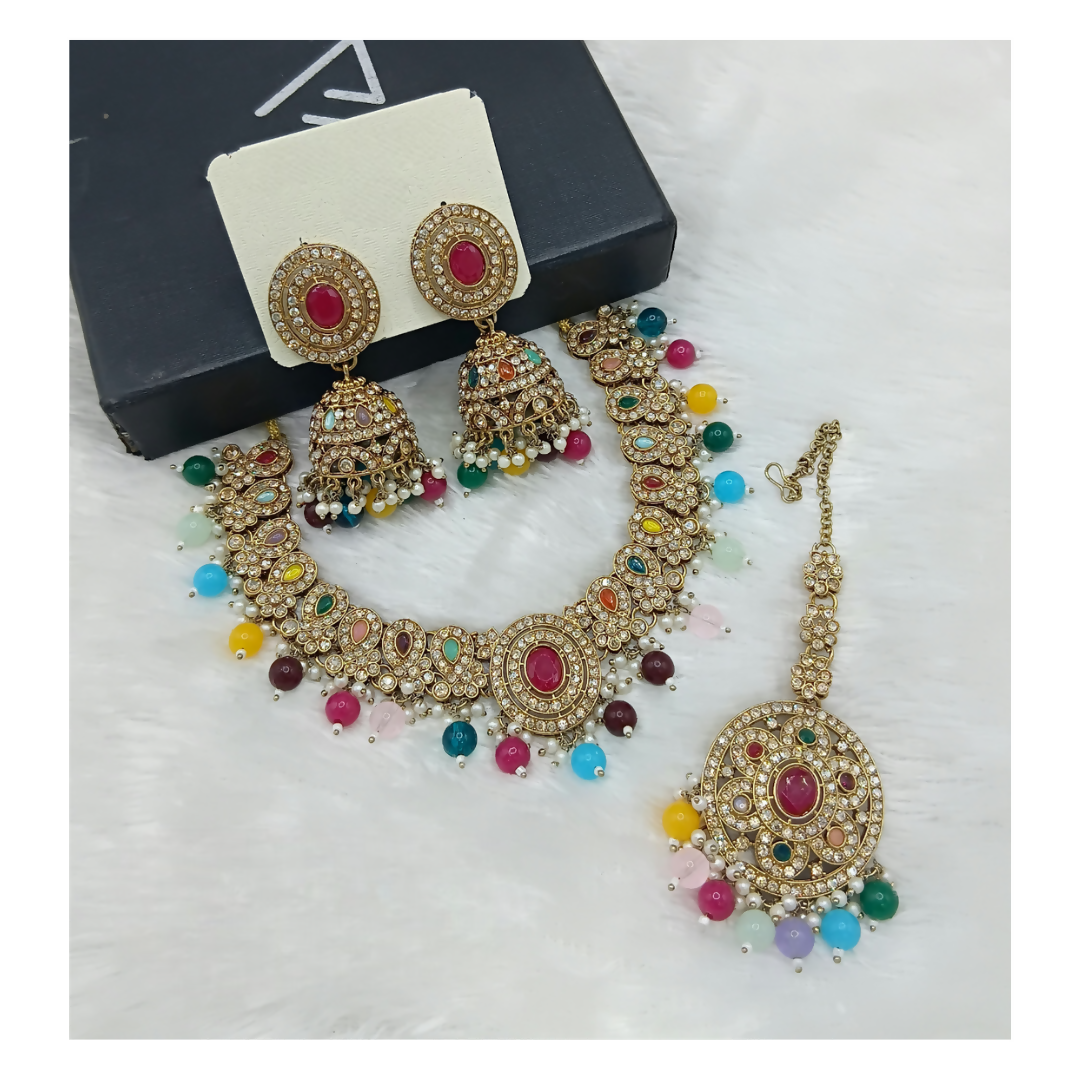 Joban Fashion Multi Stone Work Necklace Set
