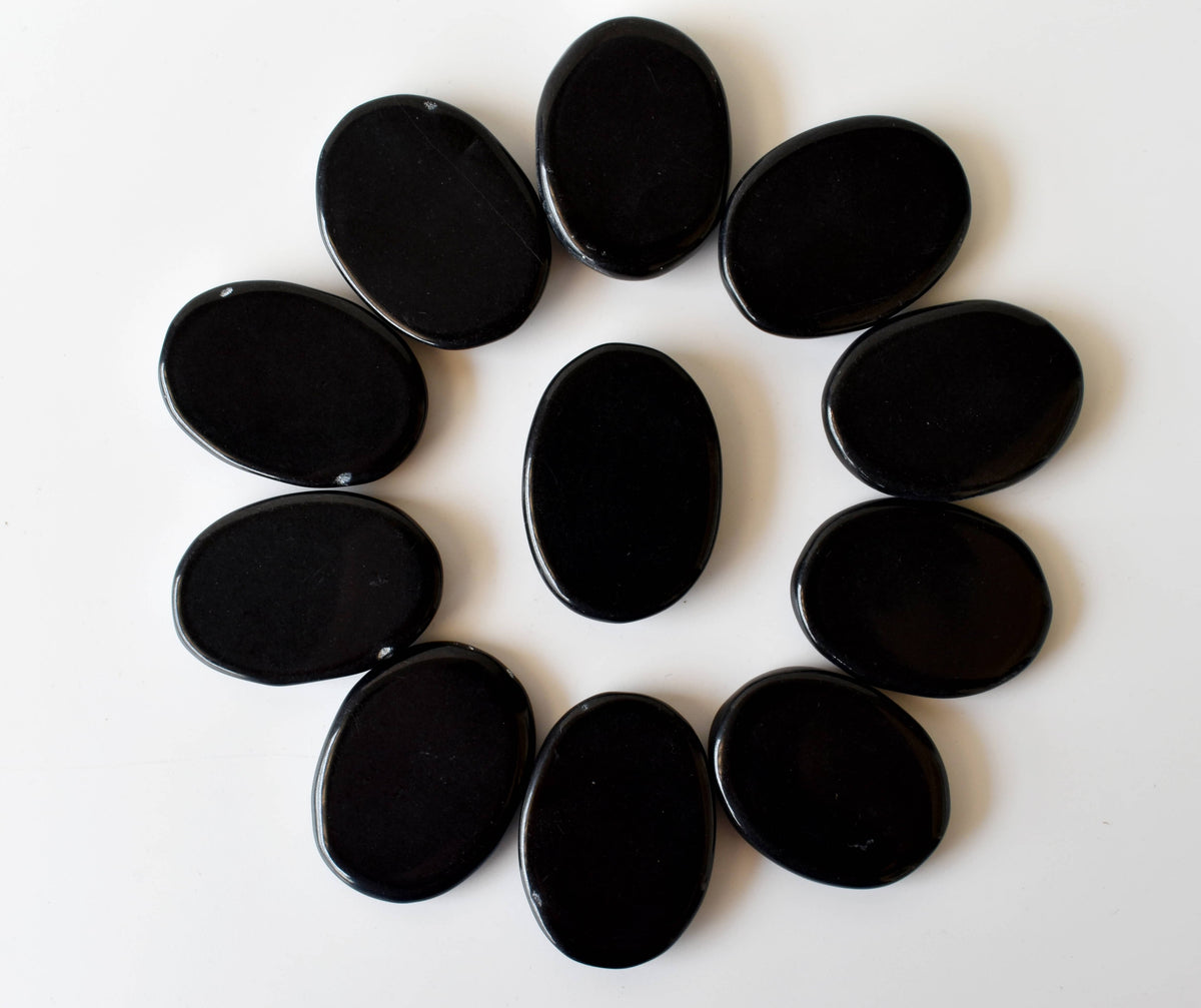 Black Tourmaline Worry Stones (Meditation and Self-Acceptance) DestGlow