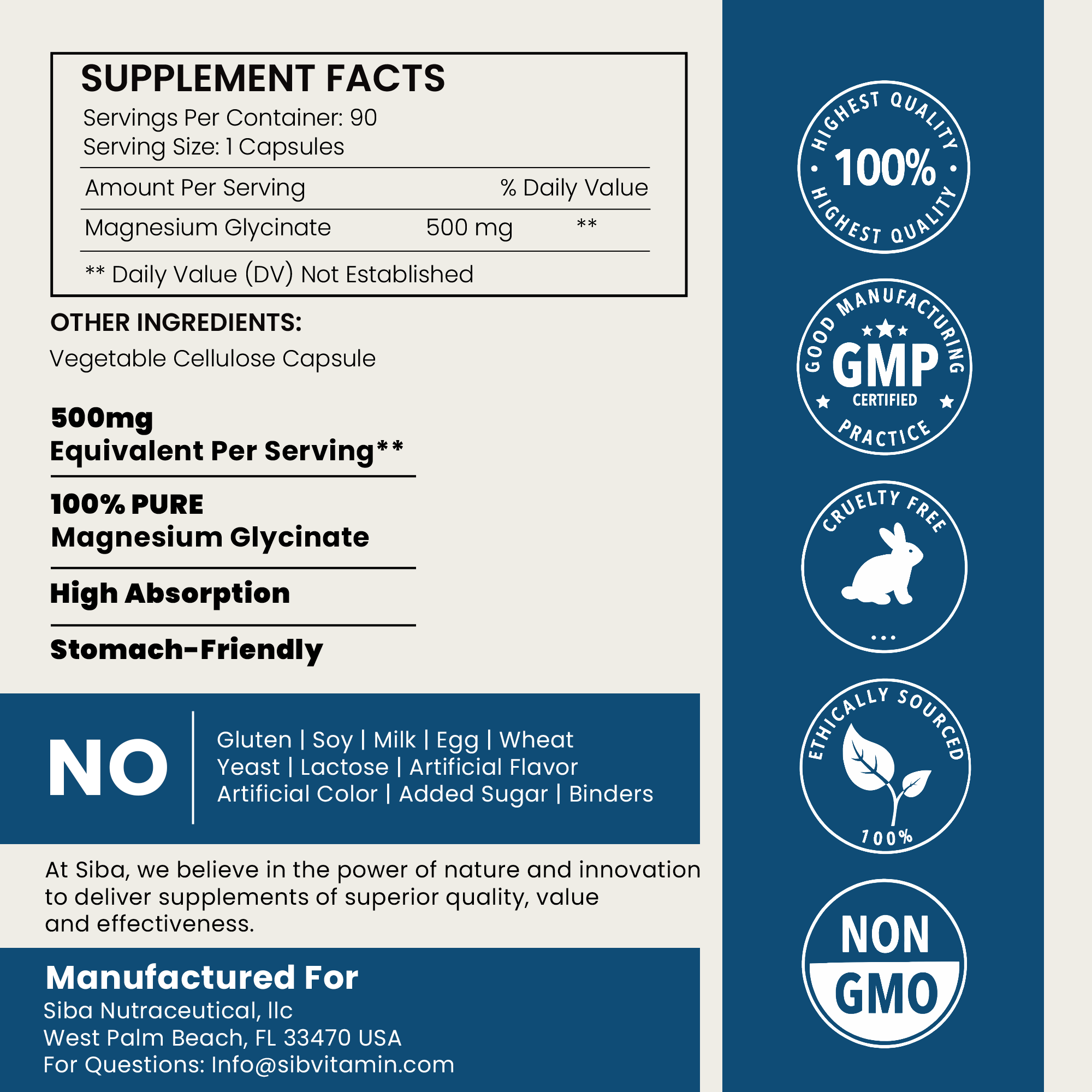 Magnesium Glycinate Capsules by Siba Vitamins Store