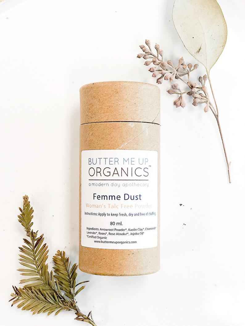 Femme Dust / Organic Talc Free Powder / No Chaffing / Freshening Powder by Butter Me Up Organics