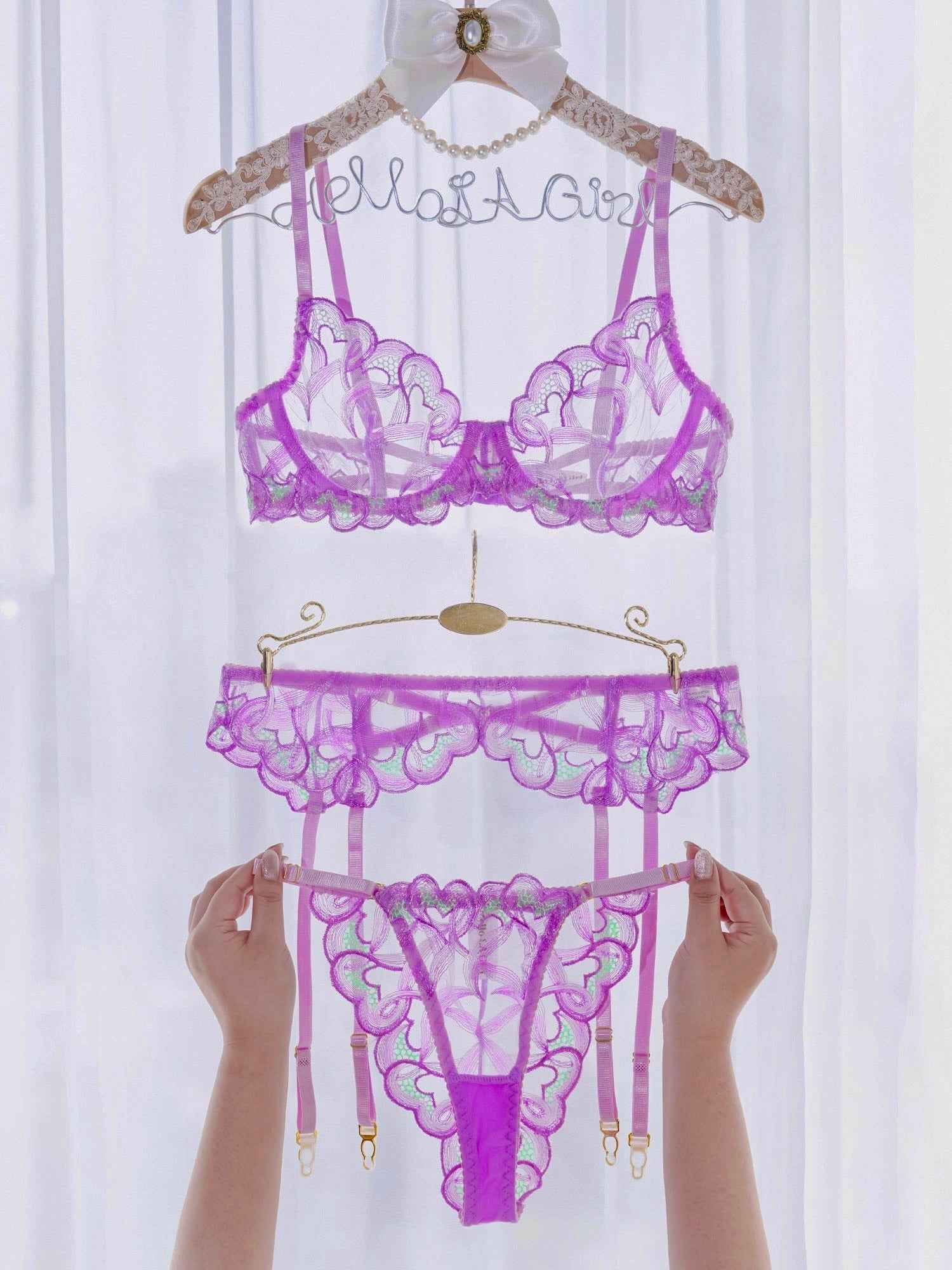Purple Embroidery Lingerie Set