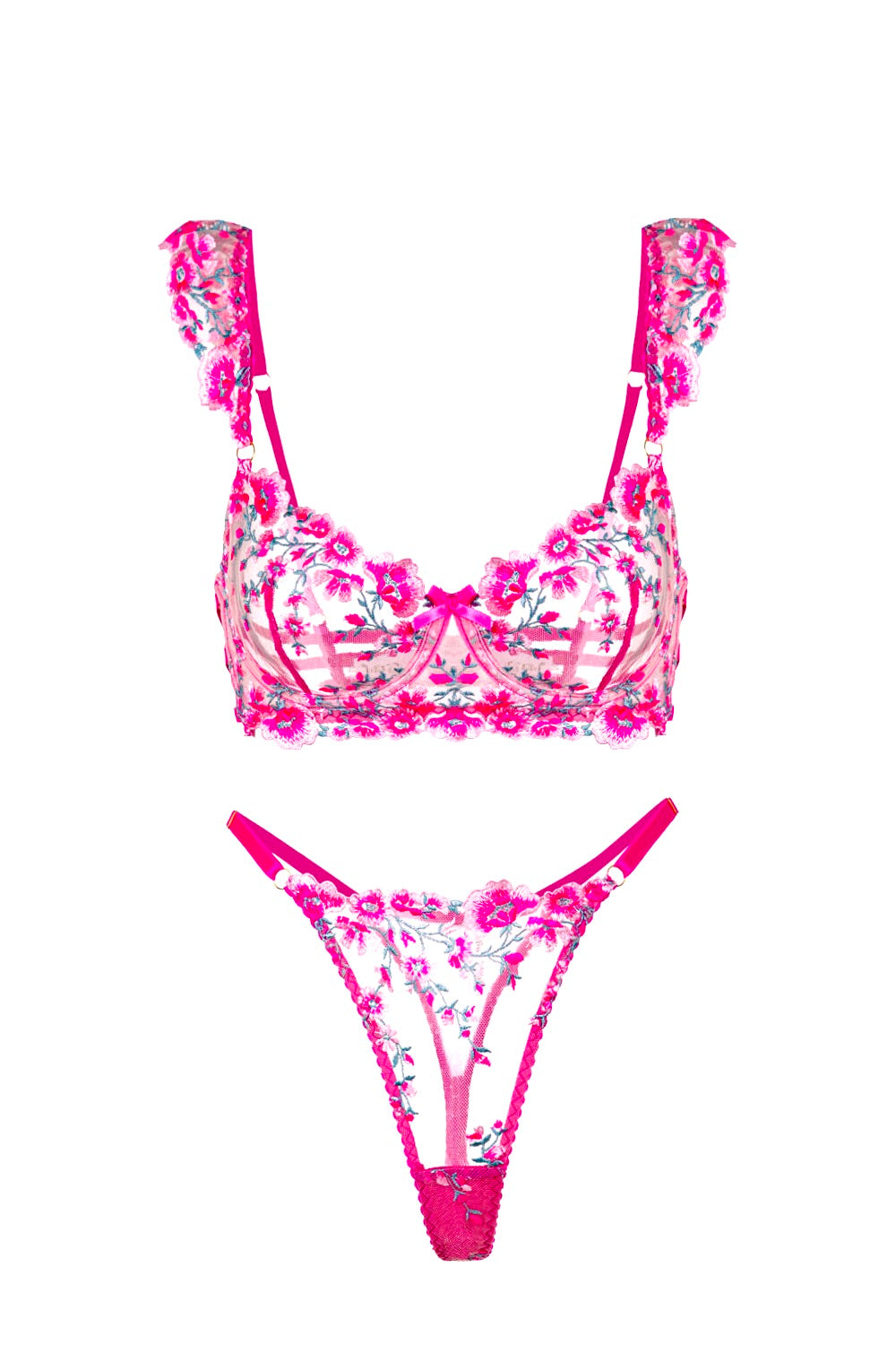 Pink Blossom Embroidery Lingerie Set