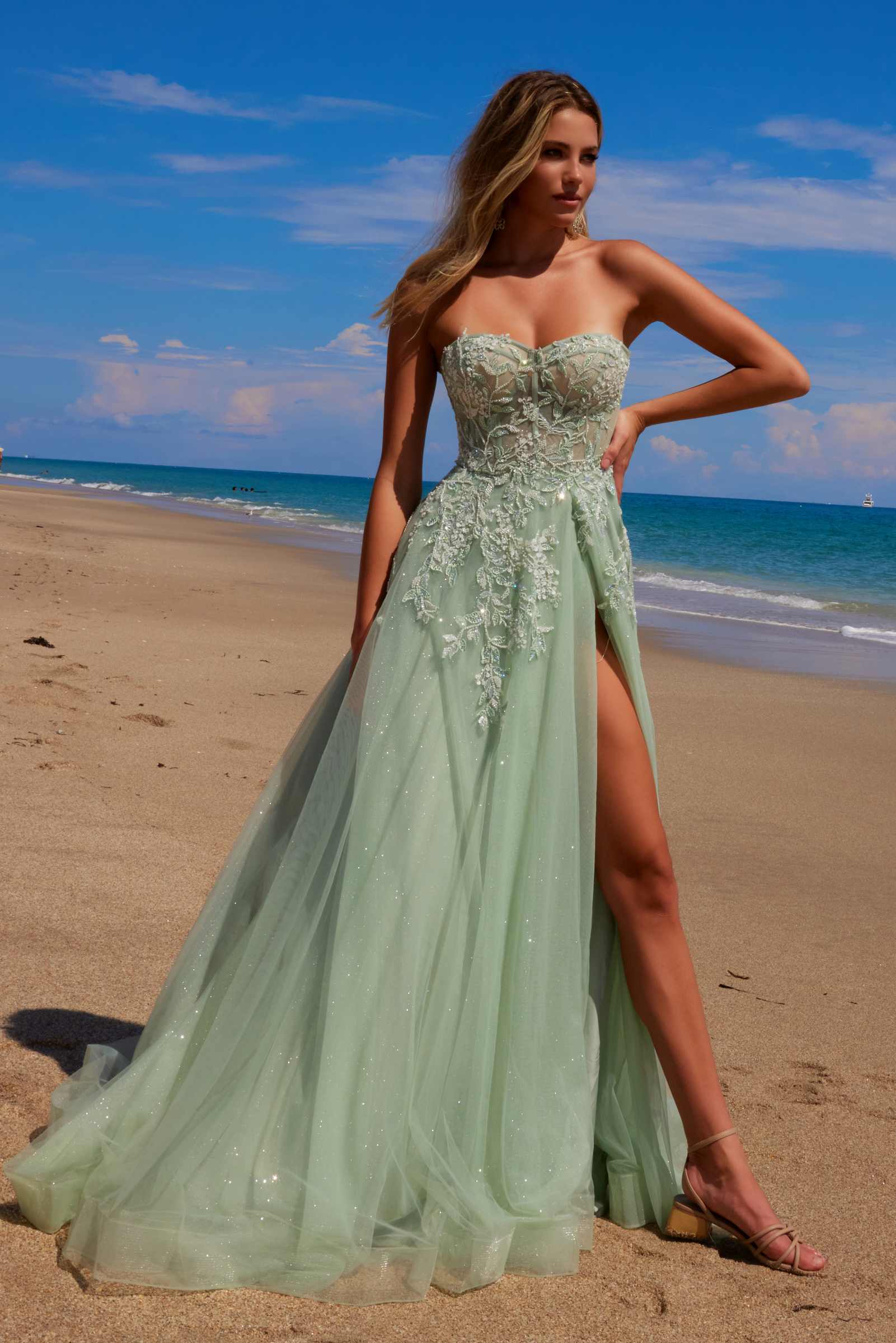 Nox Anabel G1371 Long A-Line Tulle Dress With A Sweetheart Top Sequin Applique by DiscountDressShop