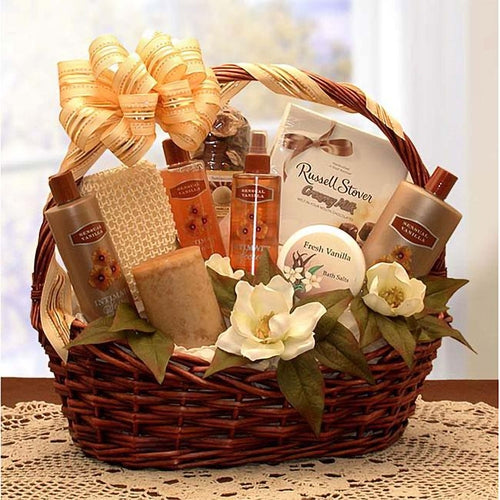 Vanilla Luxuries Spa Gift Basket - Complete Bath & Body Set for Women
