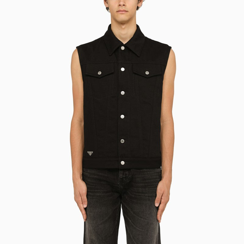 Prada Men Black Denim Waistcoat by Luosophy