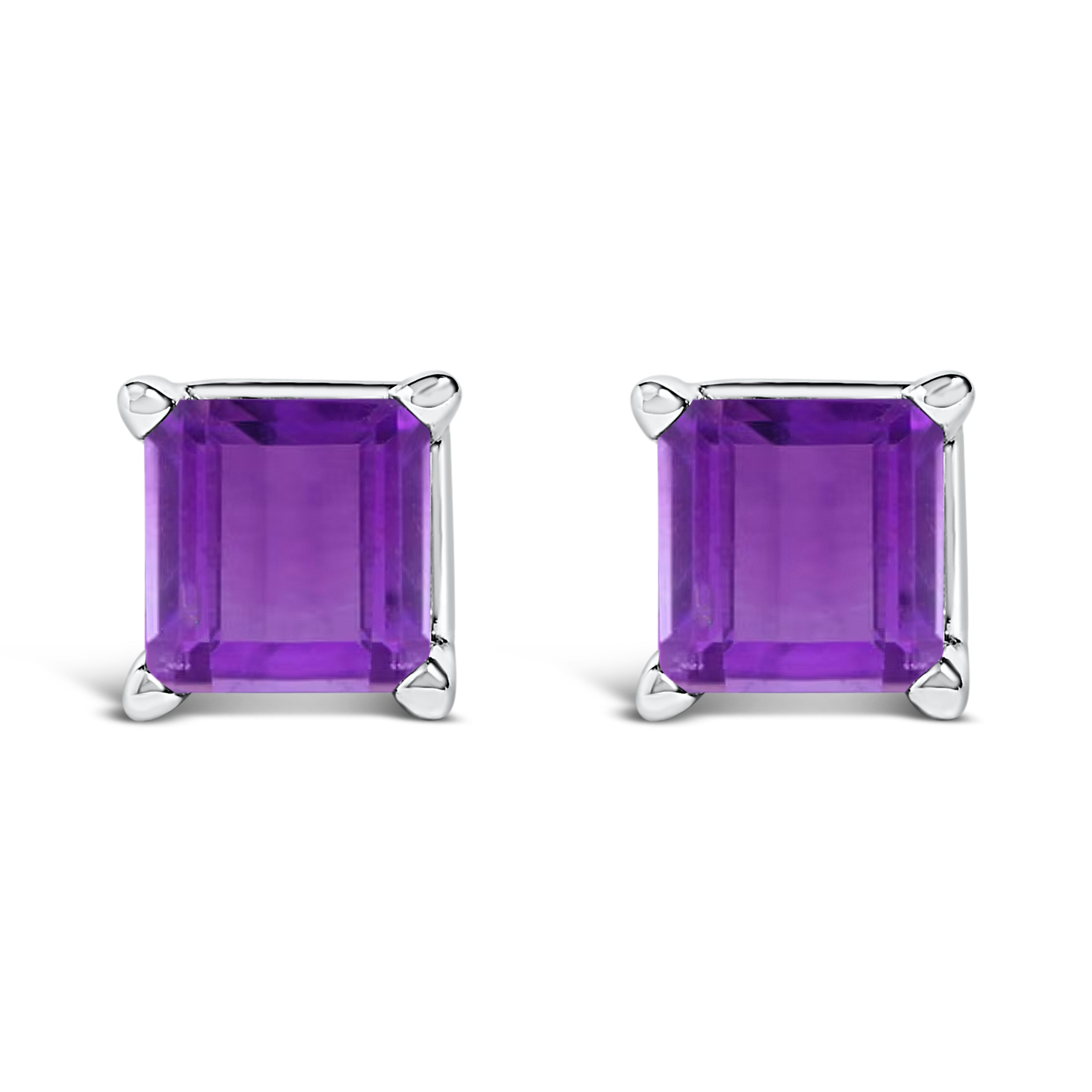 14K White Gold 5x5MM Princess Cut Purple Amethyst Solitaire Stud Earrings DestGlow