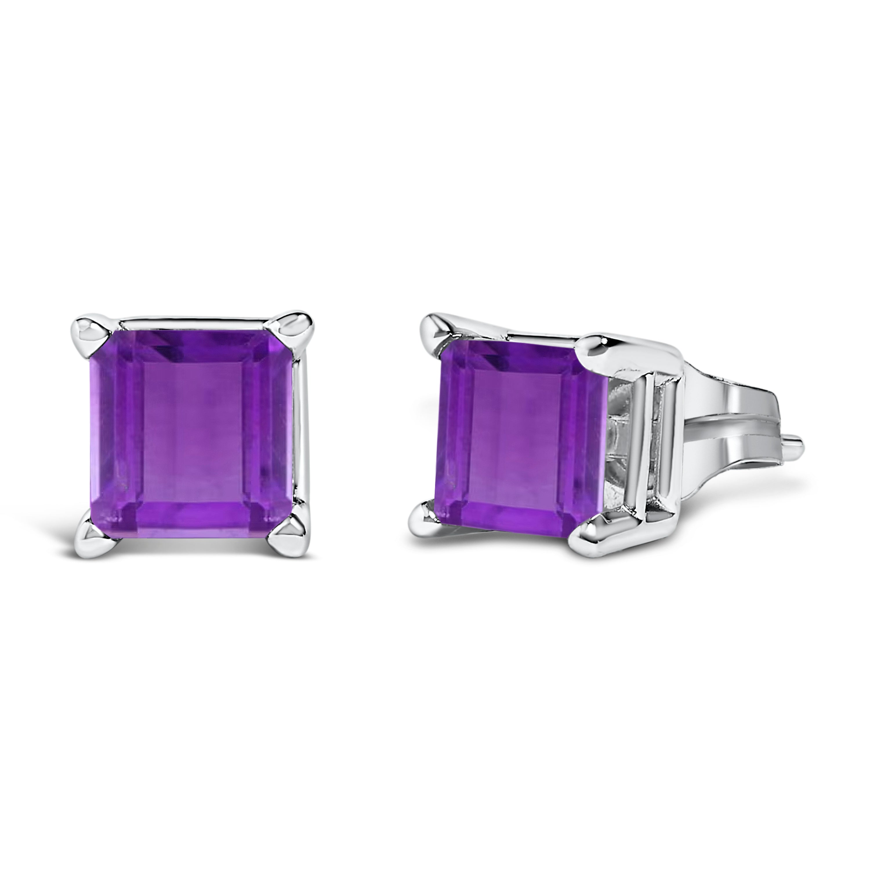 14K White Gold 5x5MM Princess Cut Purple Amethyst Solitaire Stud Earrings DestGlow