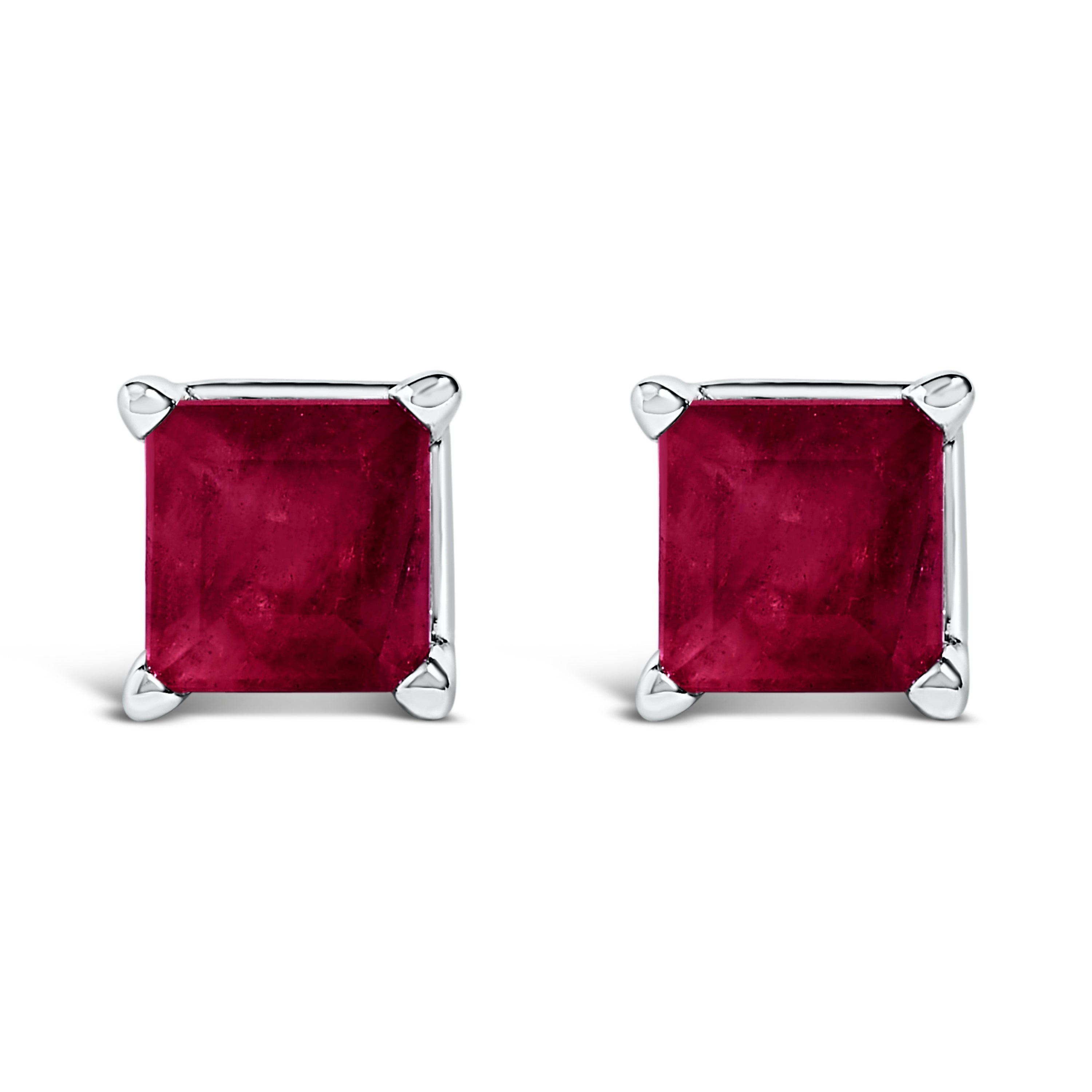 14K White Gold 5x5MM Princess Cut Purple Amethyst Solitaire Stud Earrings DestGlow