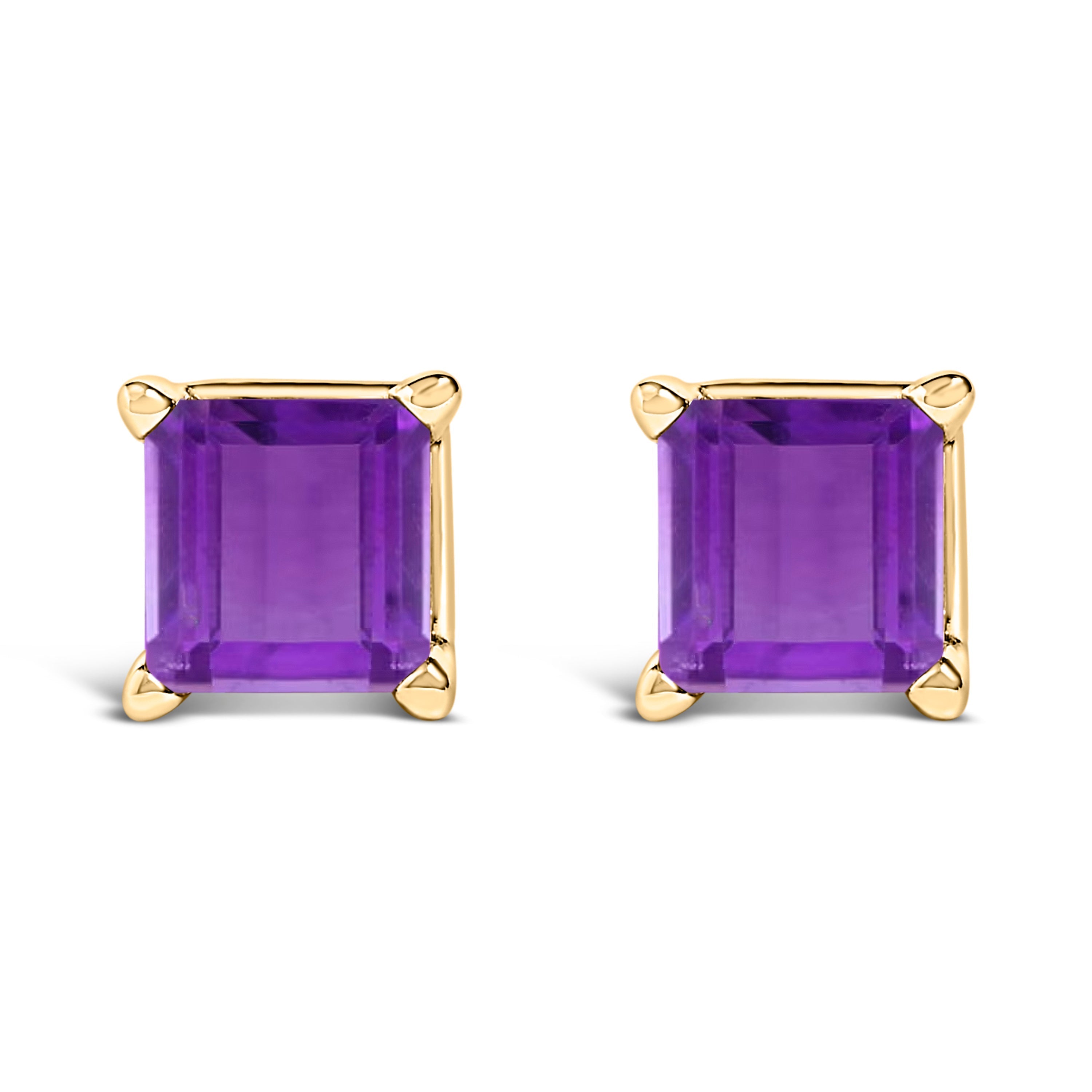 14K White Gold 5x5MM Princess Cut Purple Amethyst Solitaire Stud Earrings DestGlow
