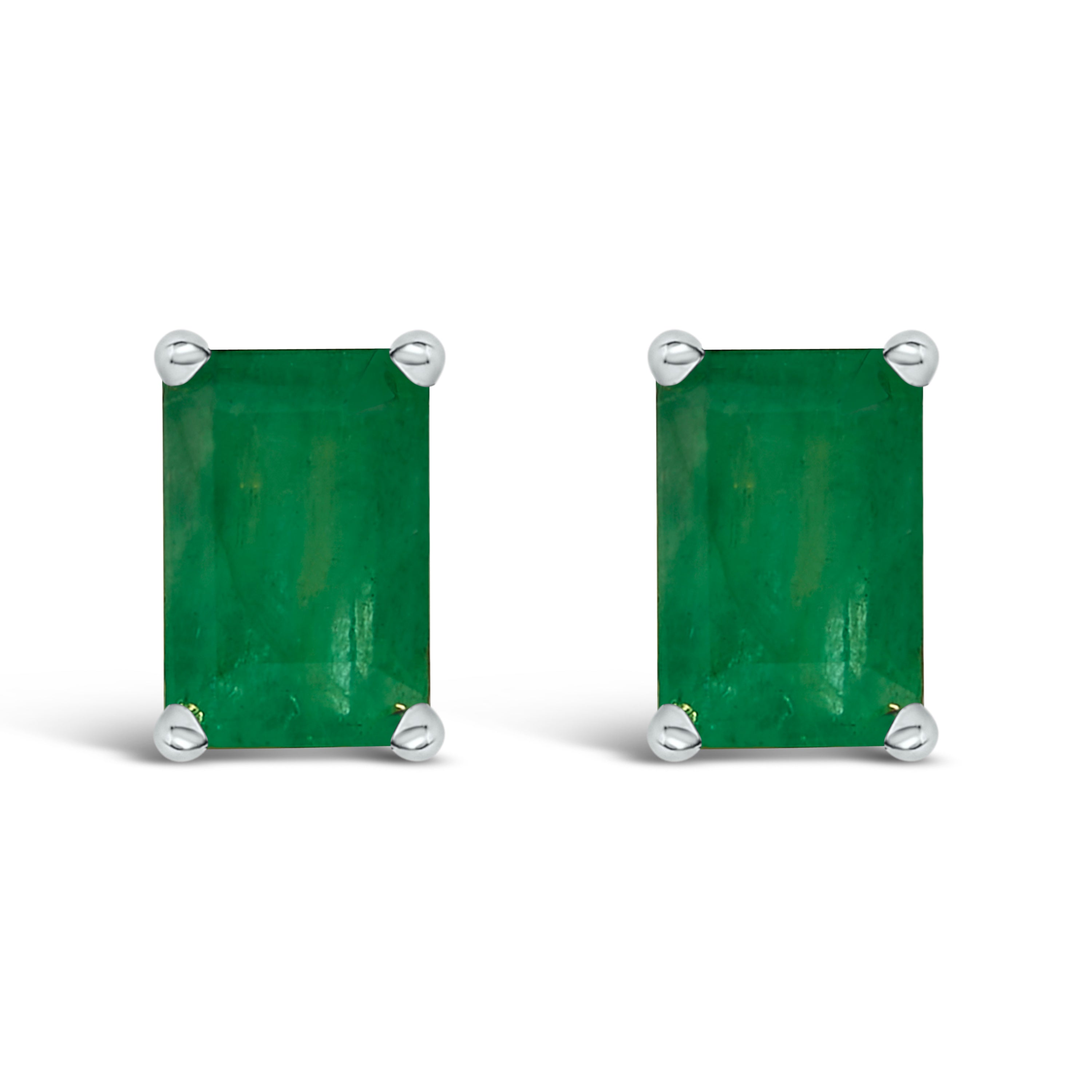14K White Gold 6x4MM Emerald Shaped Amethyst Solitaire Stud Earrings DestGlow