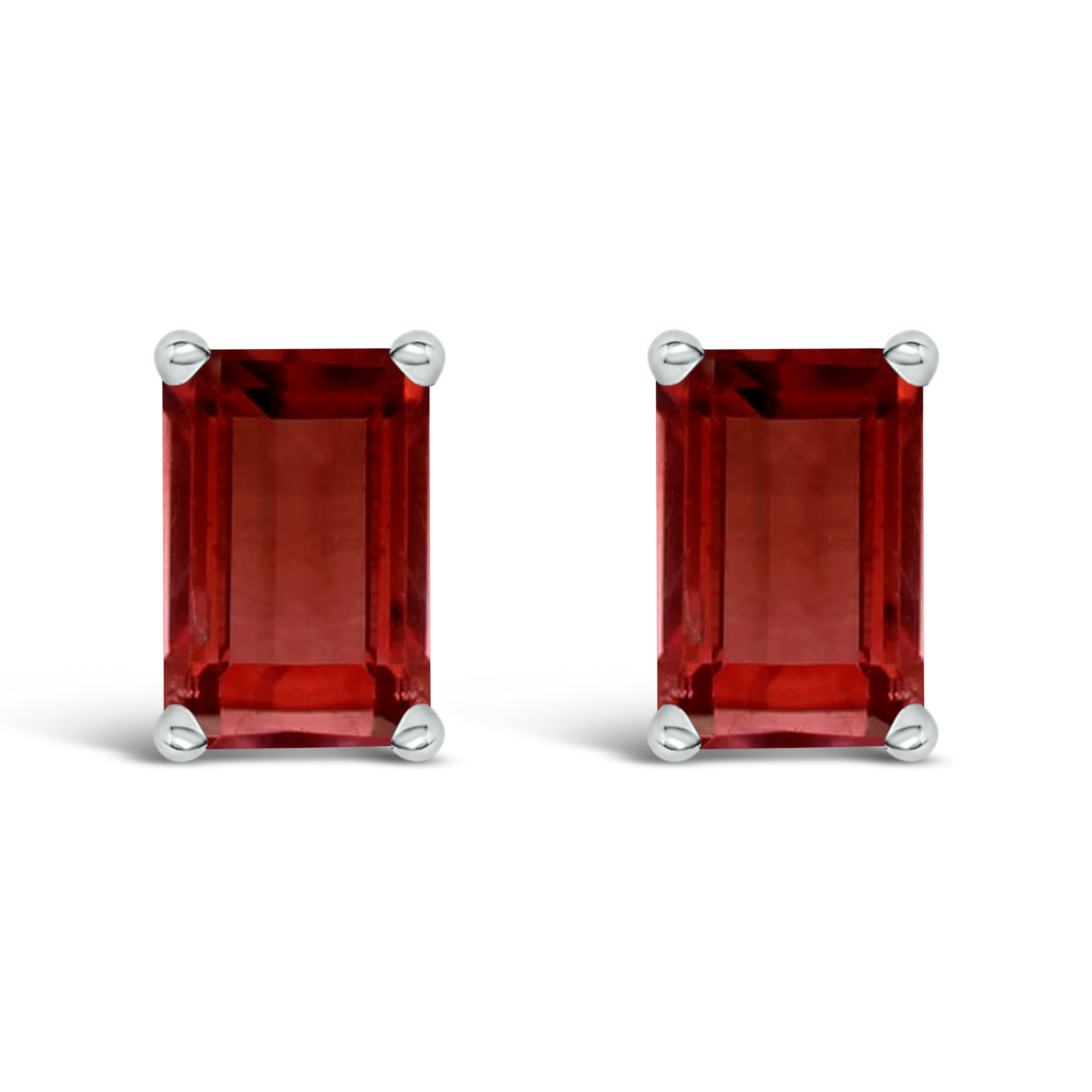 14K White Gold 6x4MM Emerald Shaped Amethyst Solitaire Stud Earrings DestGlow