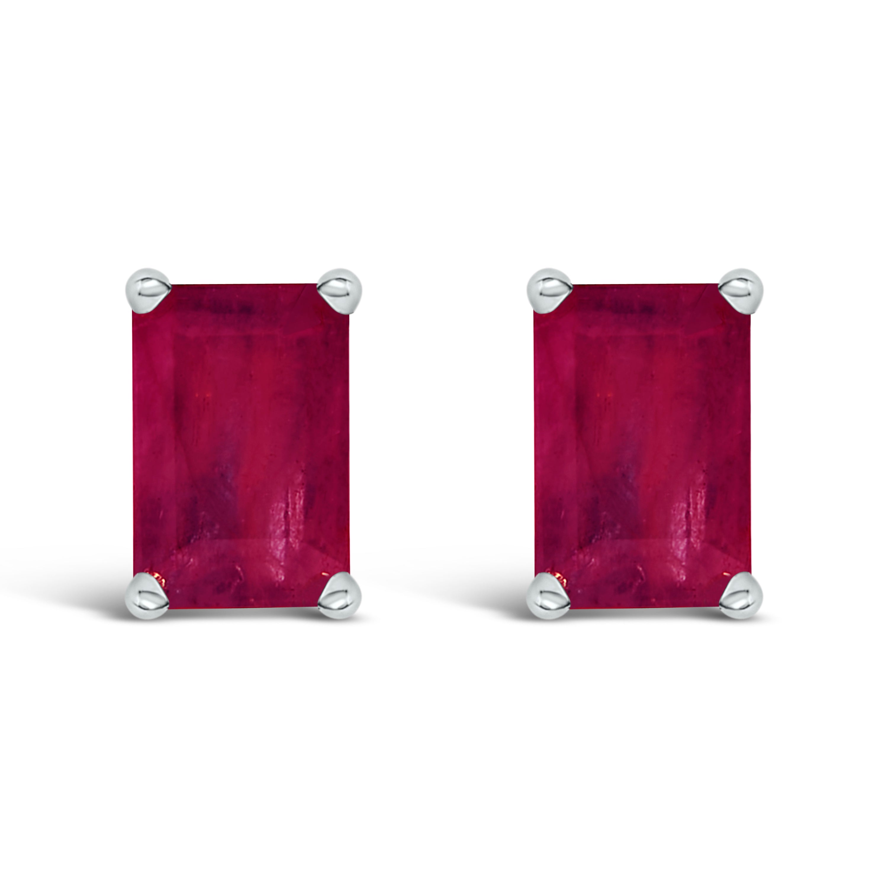 14K White Gold 6x4MM Emerald Shaped Amethyst Solitaire Stud Earrings DestGlow