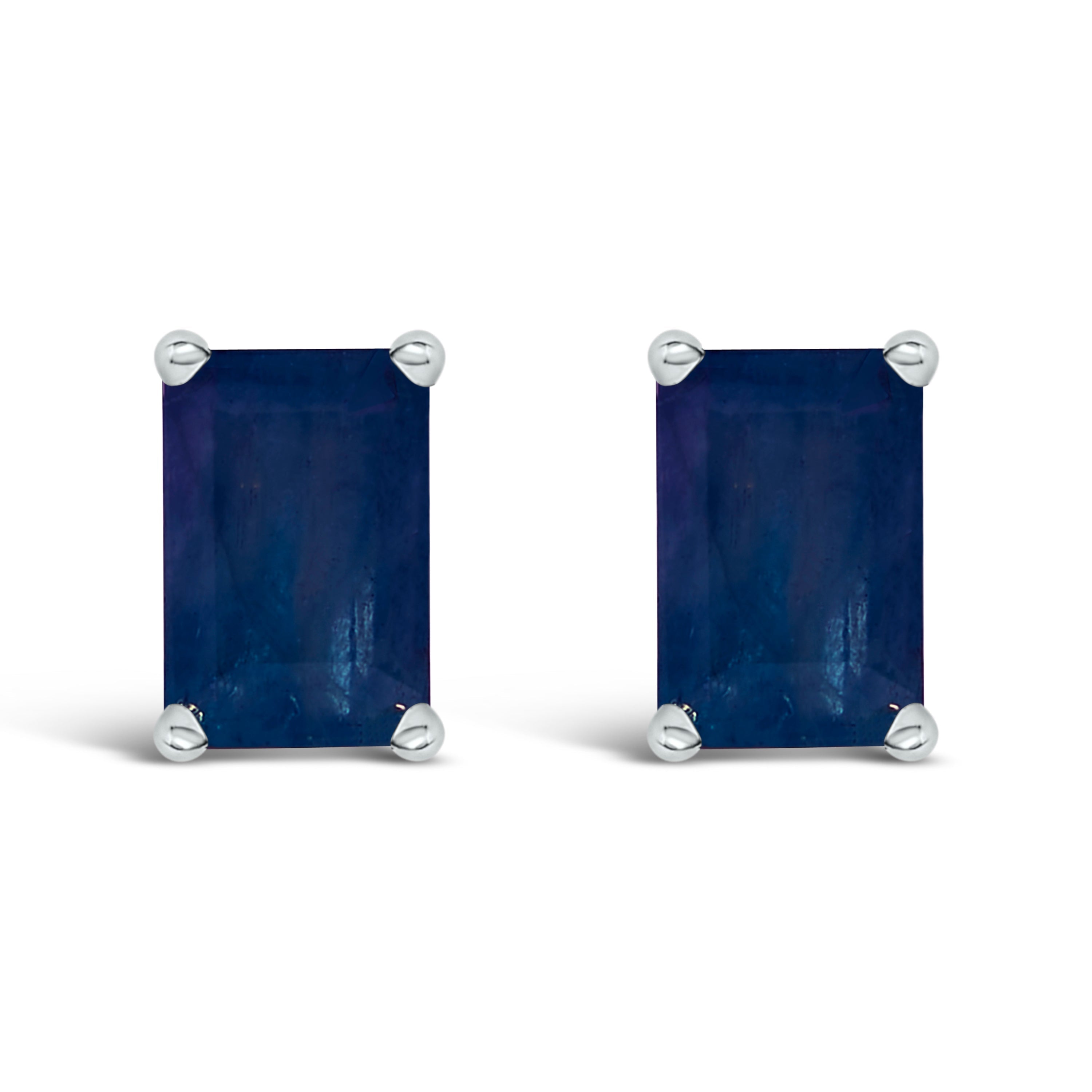 14K White Gold 6x4MM Emerald Shaped Amethyst Solitaire Stud Earrings DestGlow