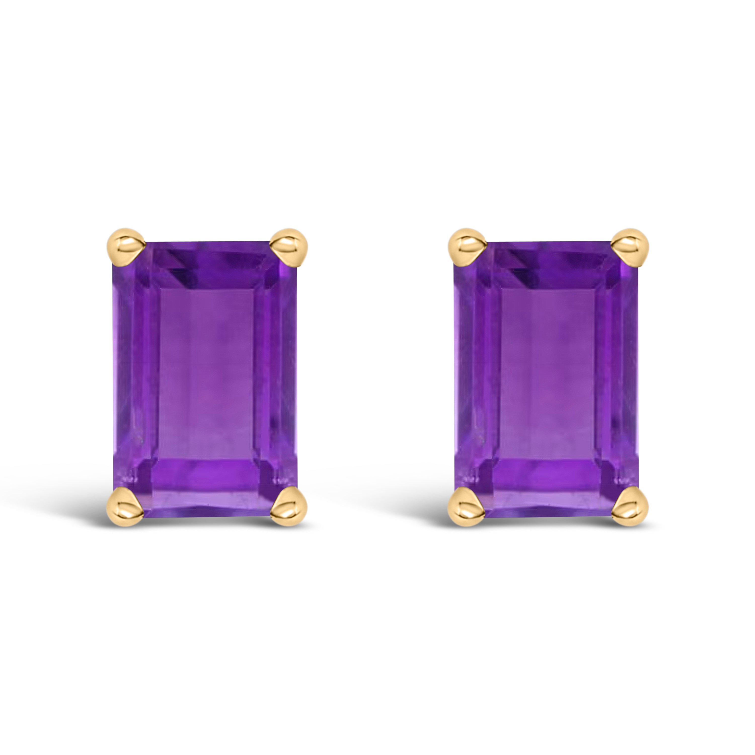 14K White Gold 6x4MM Emerald Shaped Amethyst Solitaire Stud Earrings DestGlow