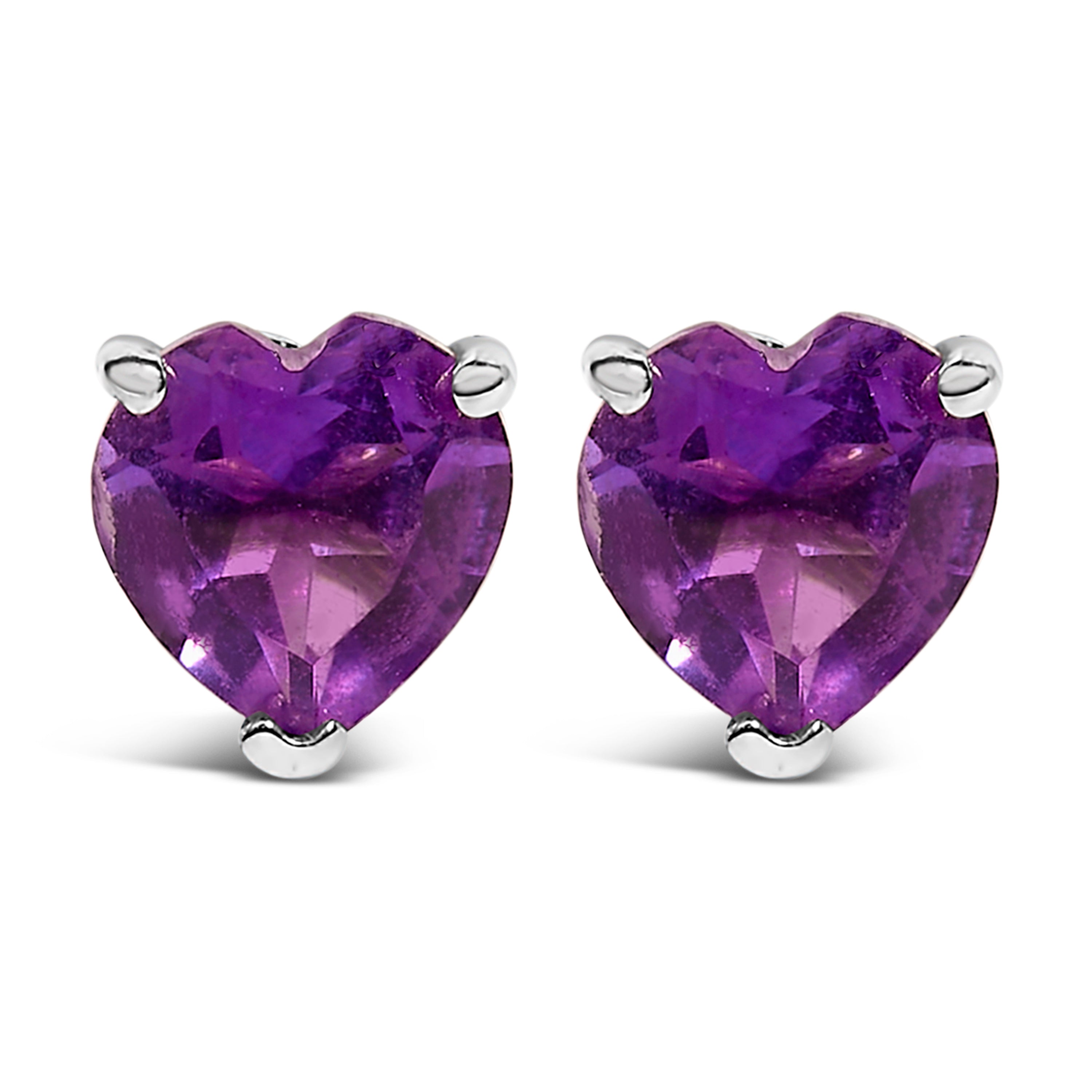 14K White Gold 5MM Heart Cut Purple Amethyst Solitaire Stud Earrings DestGlow
