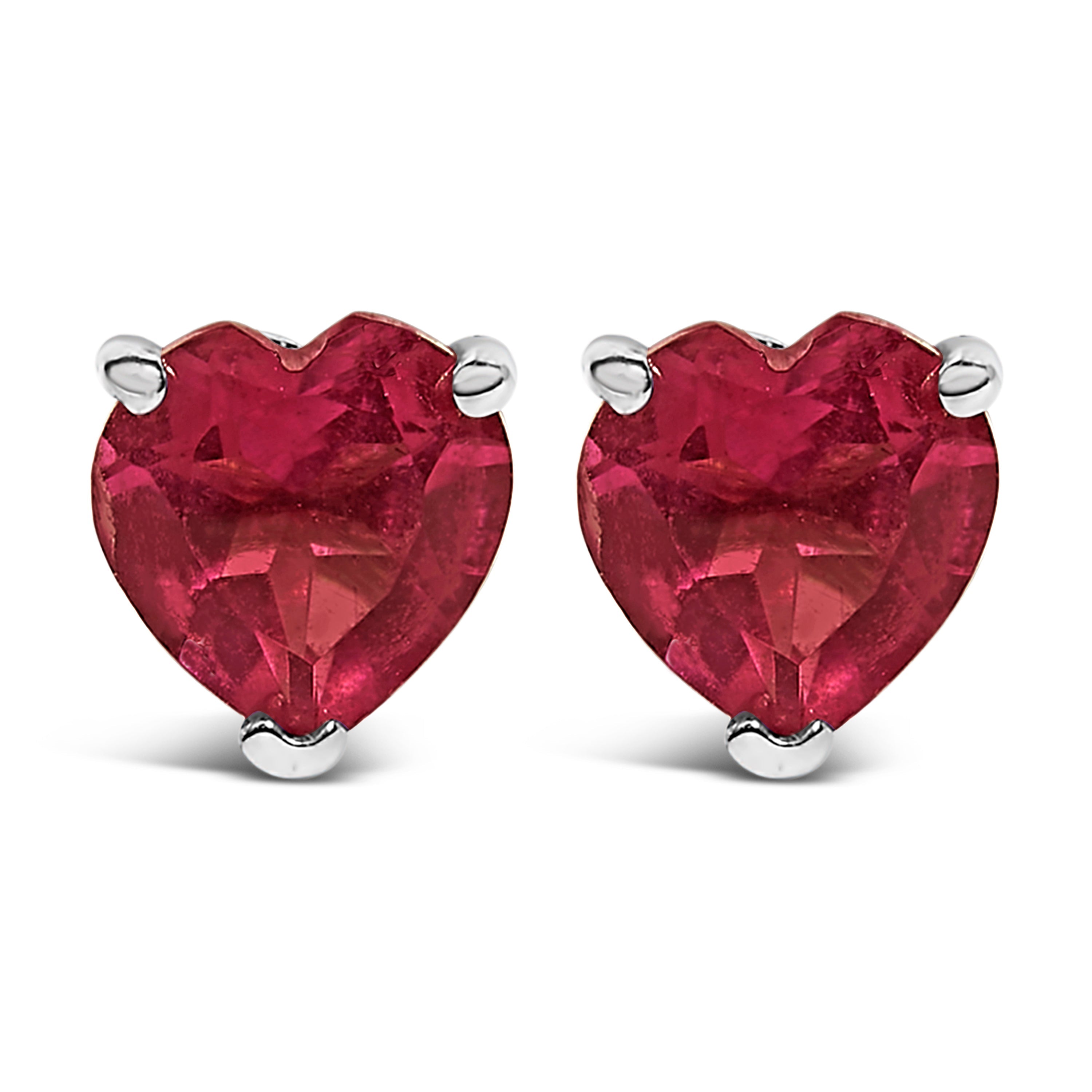 14K White Gold 5MM Heart Cut Purple Amethyst Solitaire Stud Earrings DestGlow