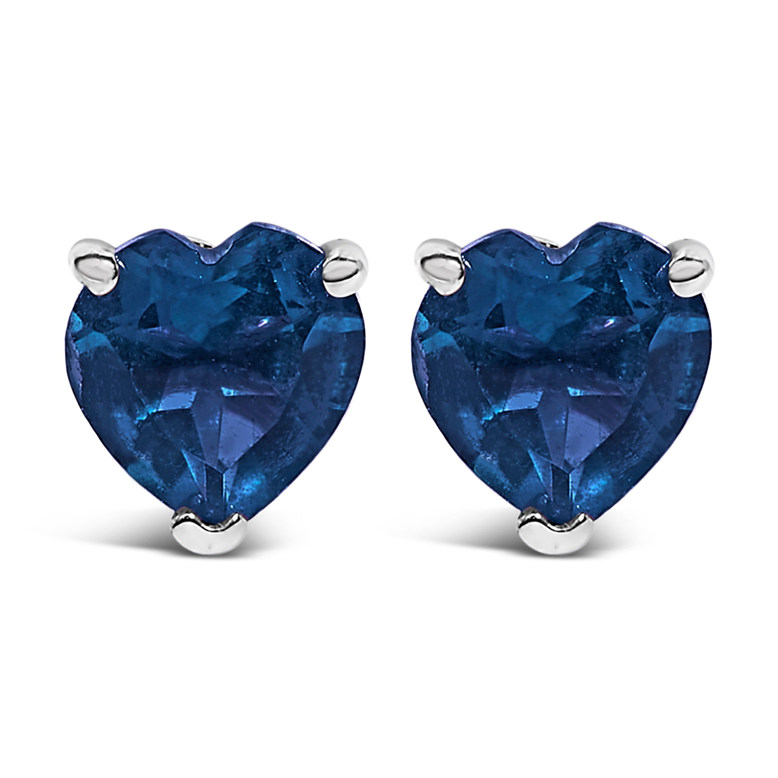 14K White Gold 5MM Heart Cut Purple Amethyst Solitaire Stud Earrings DestGlow