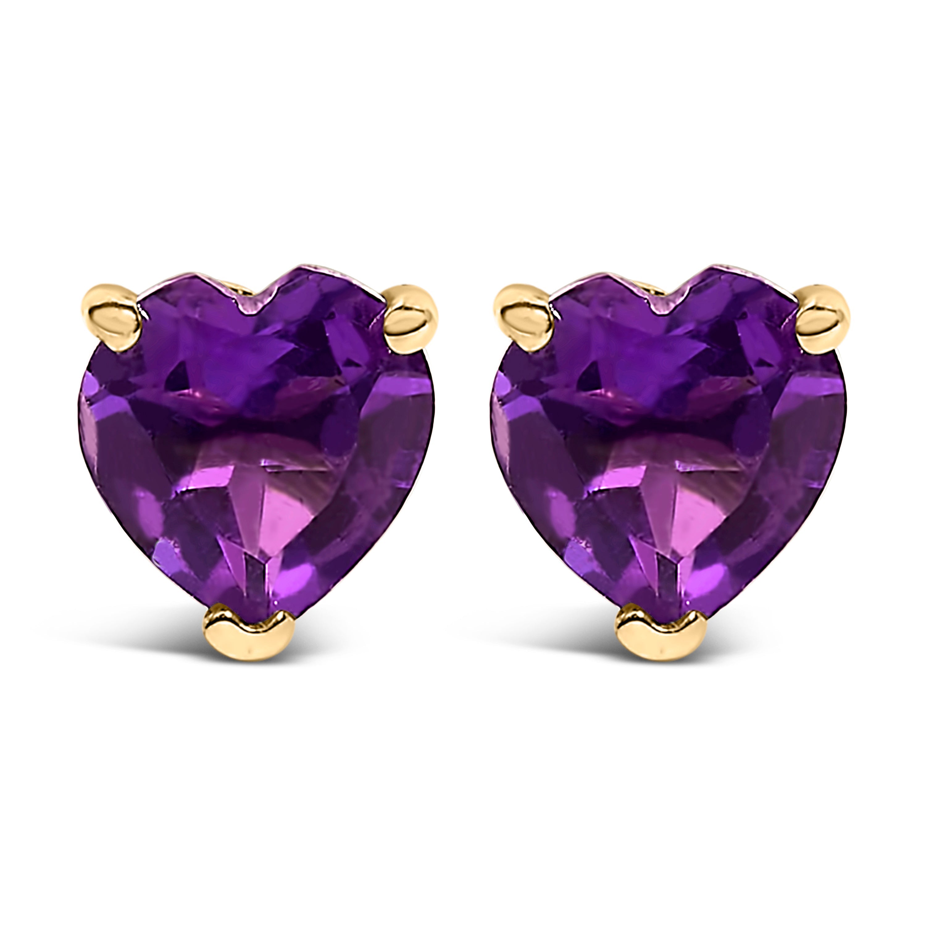 14K White Gold 5MM Heart Cut Purple Amethyst Solitaire Stud Earrings DestGlow