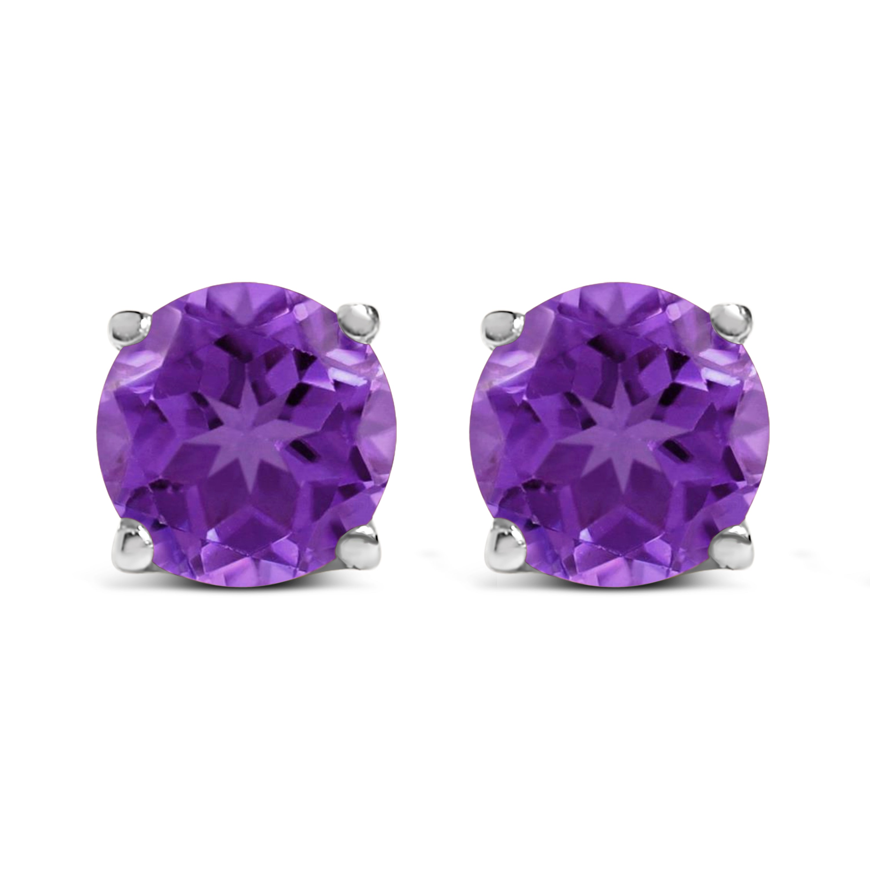 14K White Gold 5X5MM Round Purple Amethyst Solitaire Stud Earrings DestGlow
