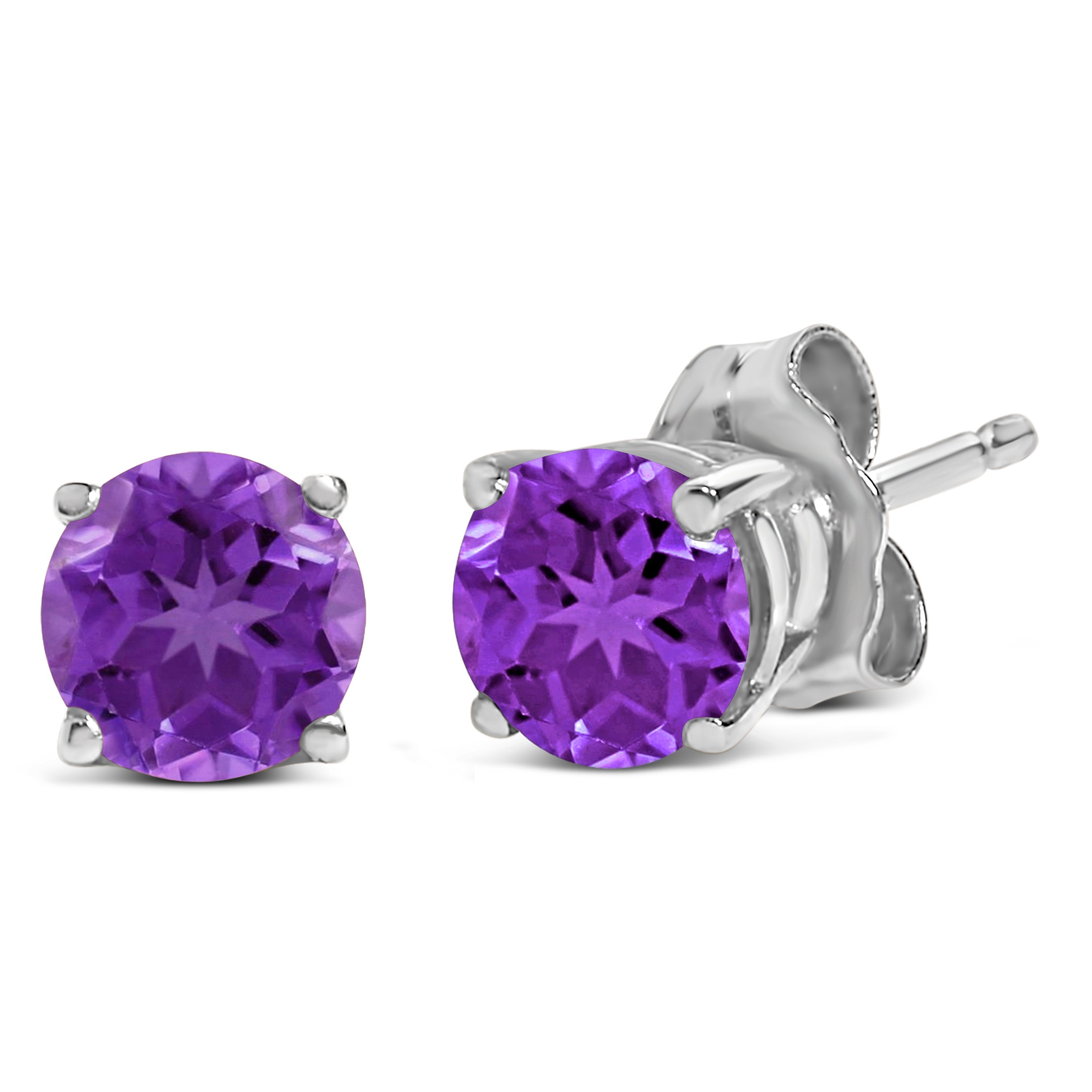 14K White Gold 5X5MM Round Purple Amethyst Solitaire Stud Earrings DestGlow