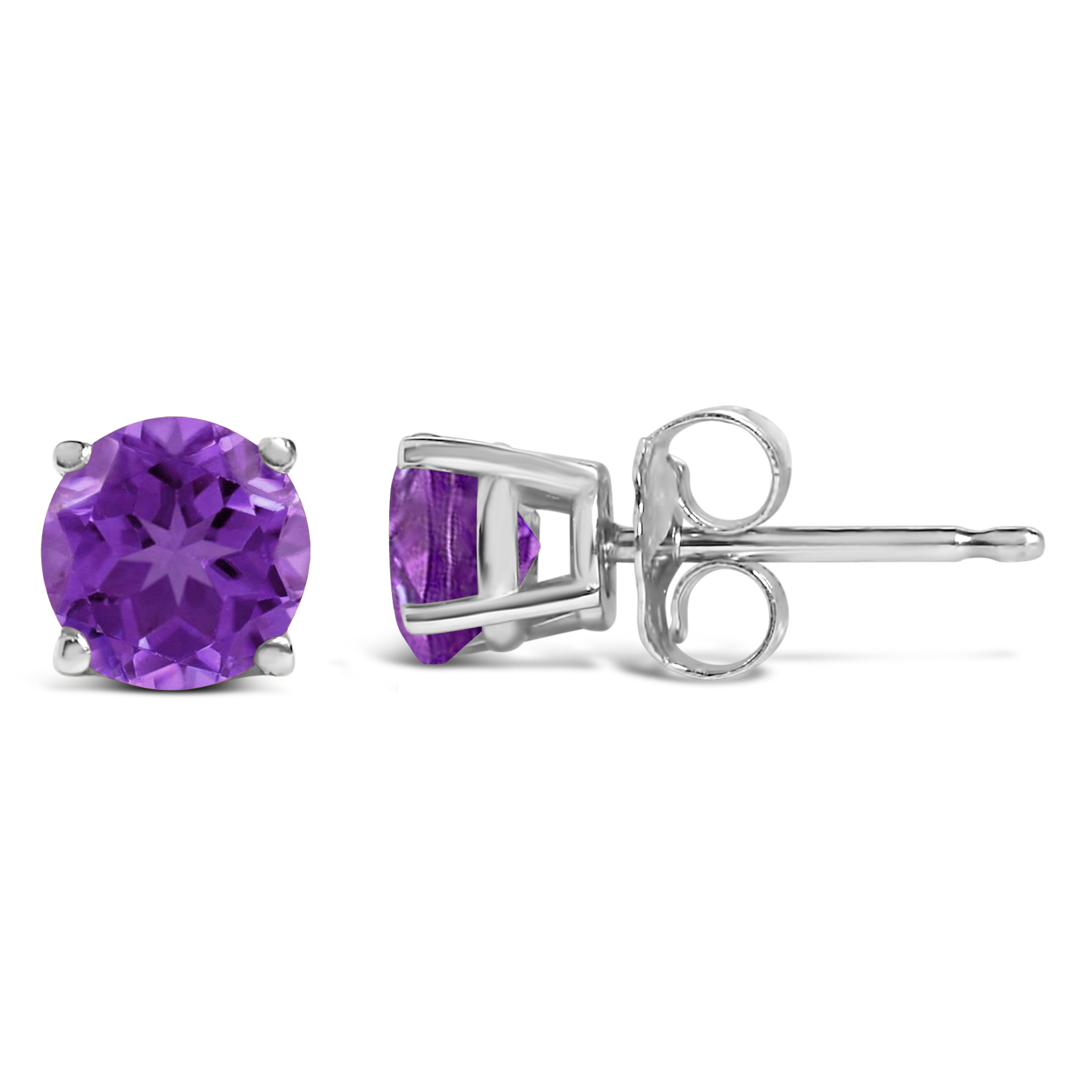 14K White Gold 5X5MM Round Purple Amethyst Solitaire Stud Earrings DestGlow