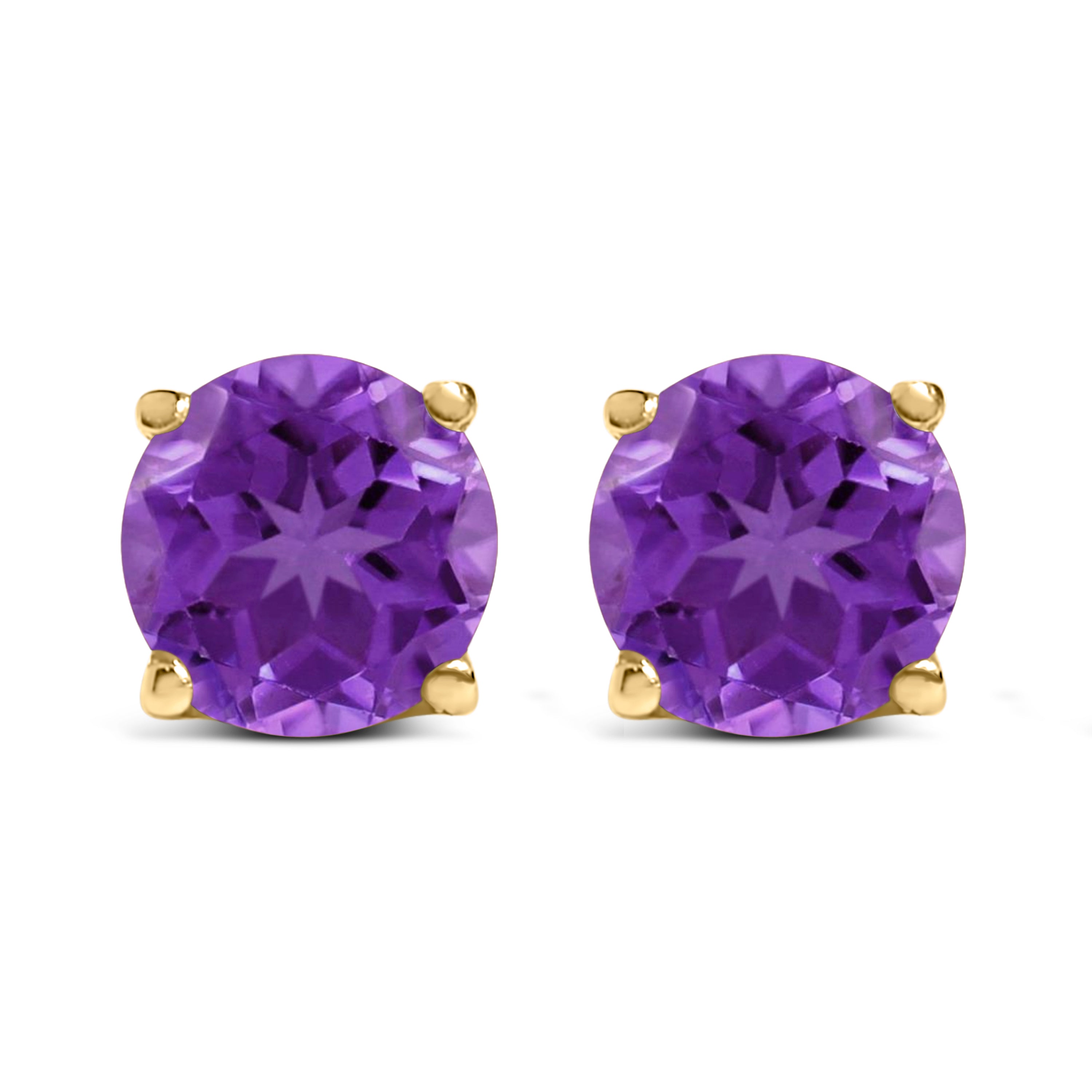 14K White Gold 5X5MM Round Purple Amethyst Solitaire Stud Earrings DestGlow