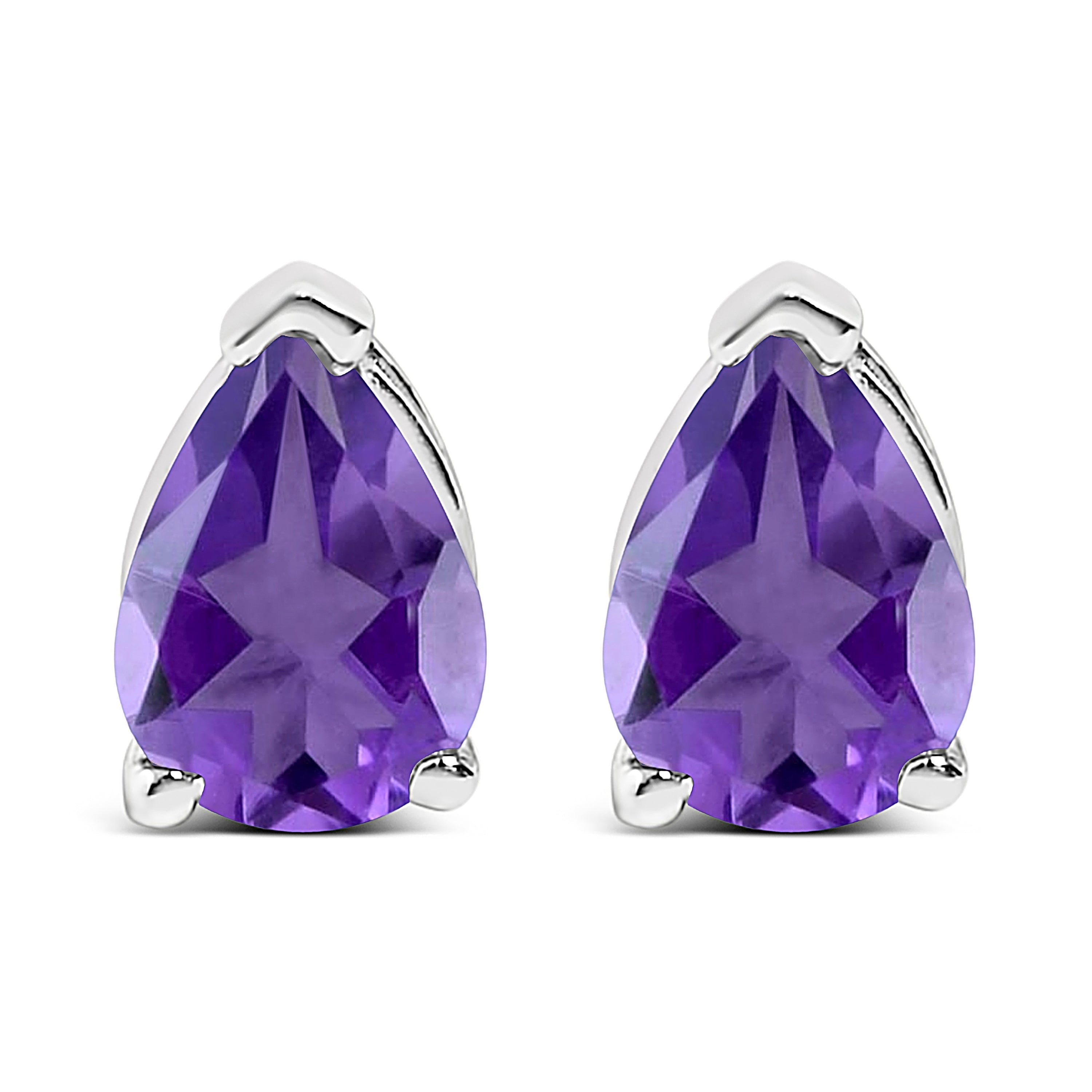 14K White Gold 6x4MM Pear Shaped Purple Amethyst Solitaire Stud Earrings DestGlow