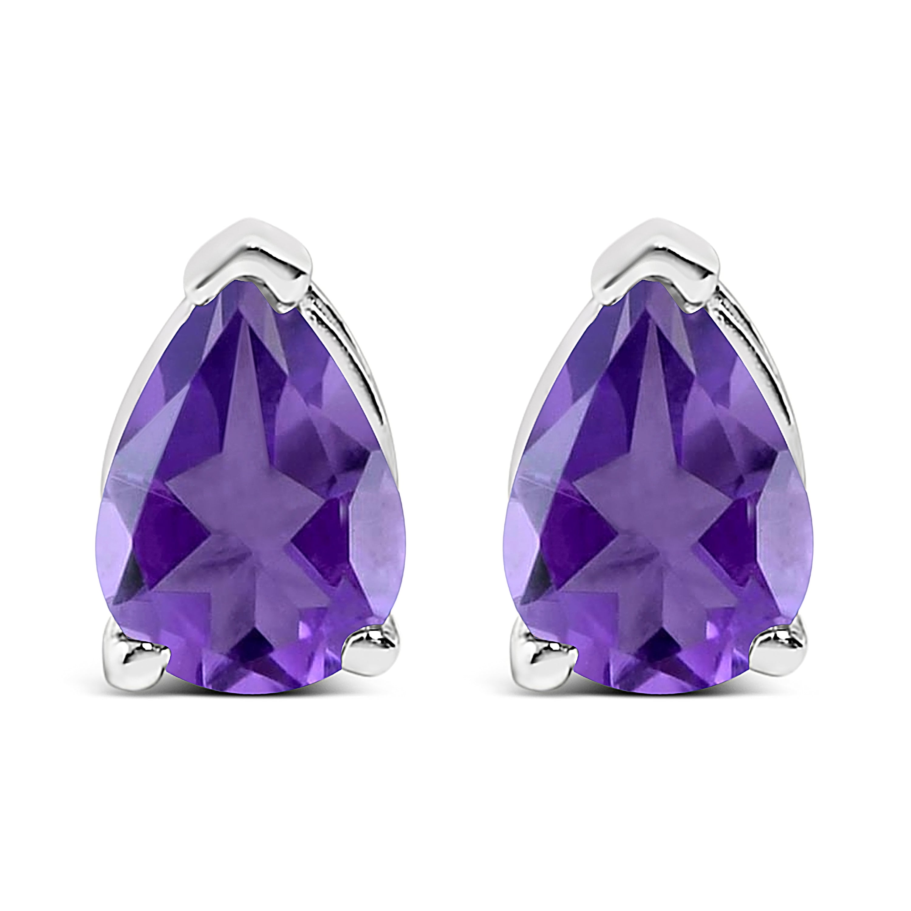 14K White Gold 6x4MM Pear Shaped Purple Amethyst Solitaire Stud Earrings by Bids.com