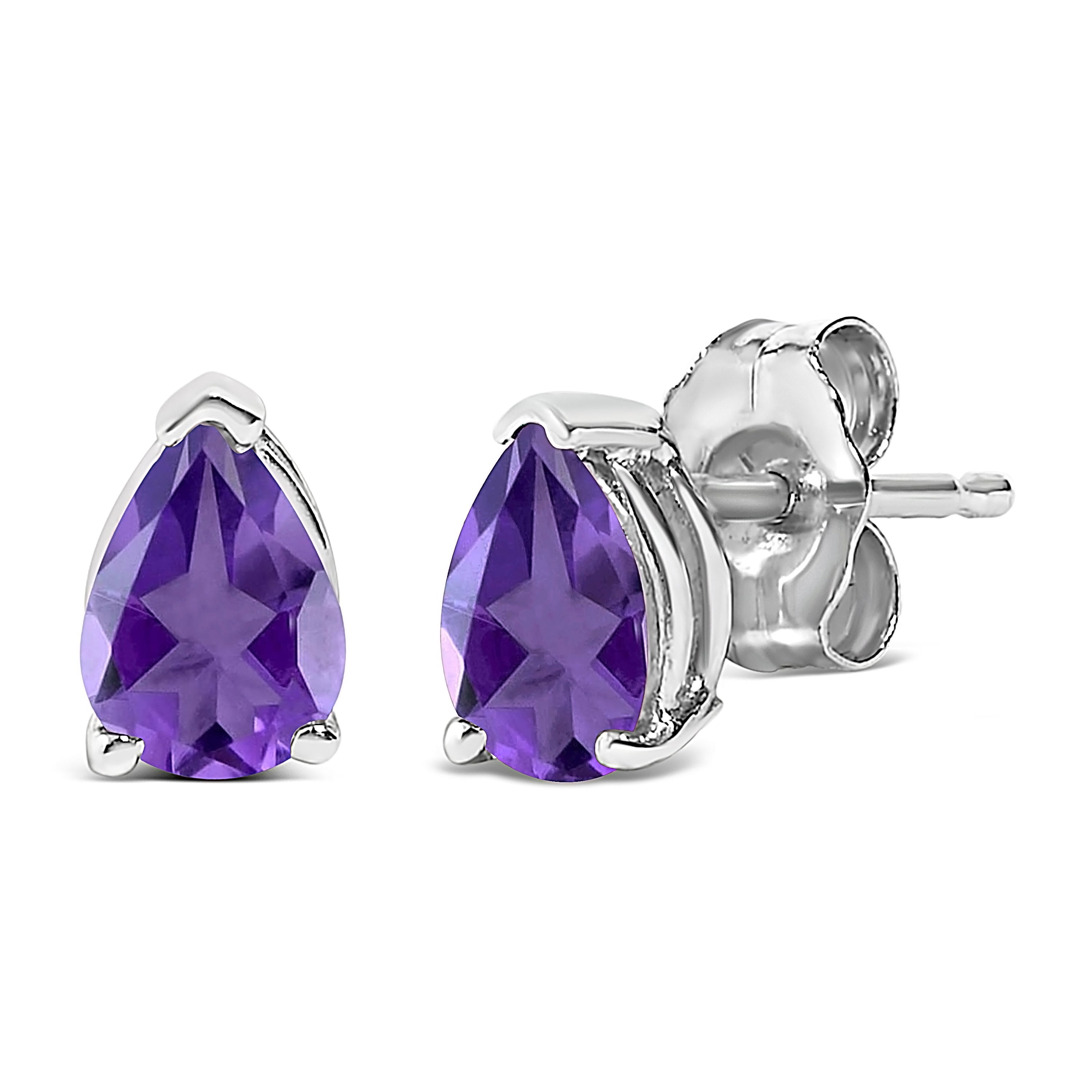 14K White Gold 6x4MM Pear Shaped Purple Amethyst Solitaire Stud Earrings DestGlow
