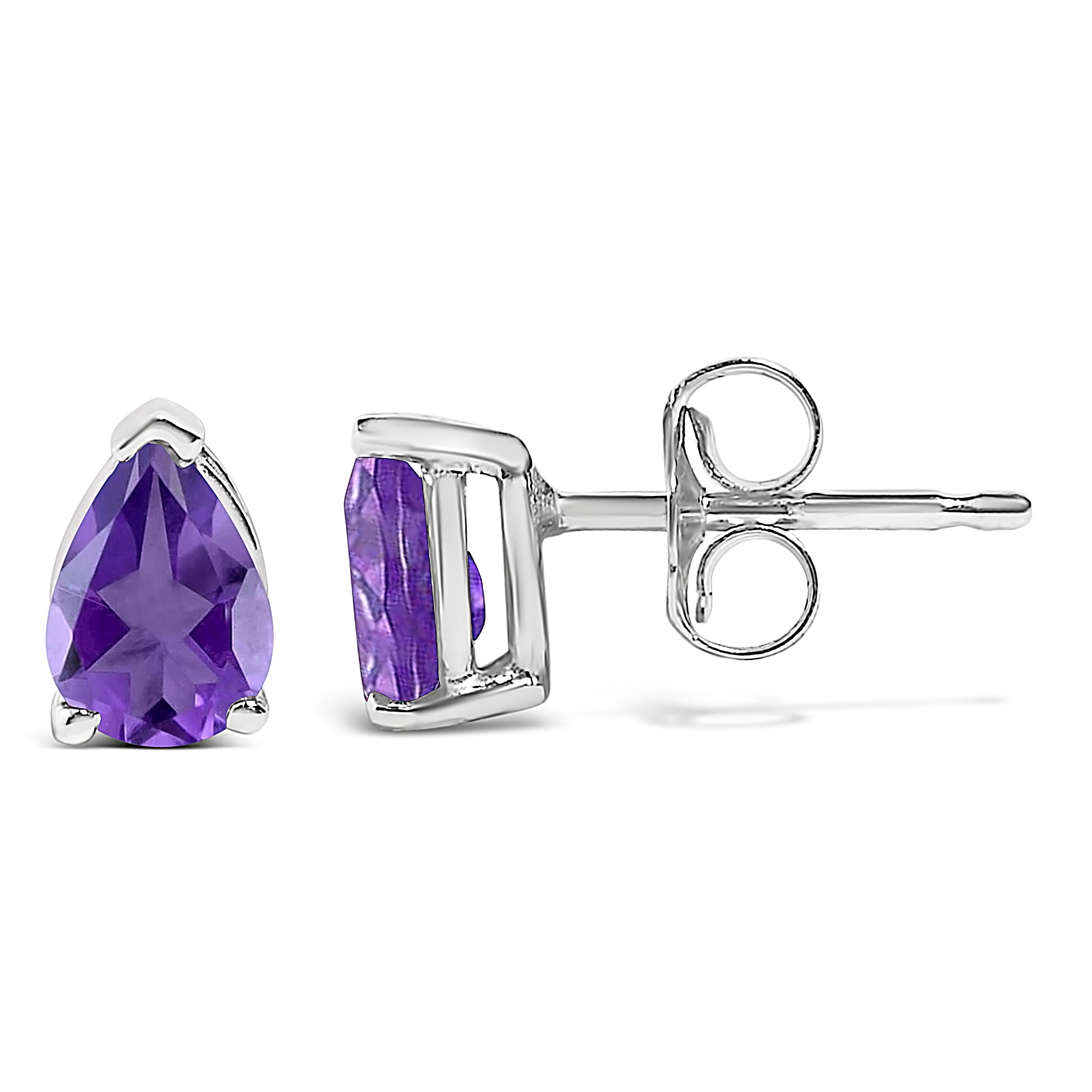 14K White Gold 6x4MM Pear Shaped Purple Amethyst Solitaire Stud Earrings DestGlow