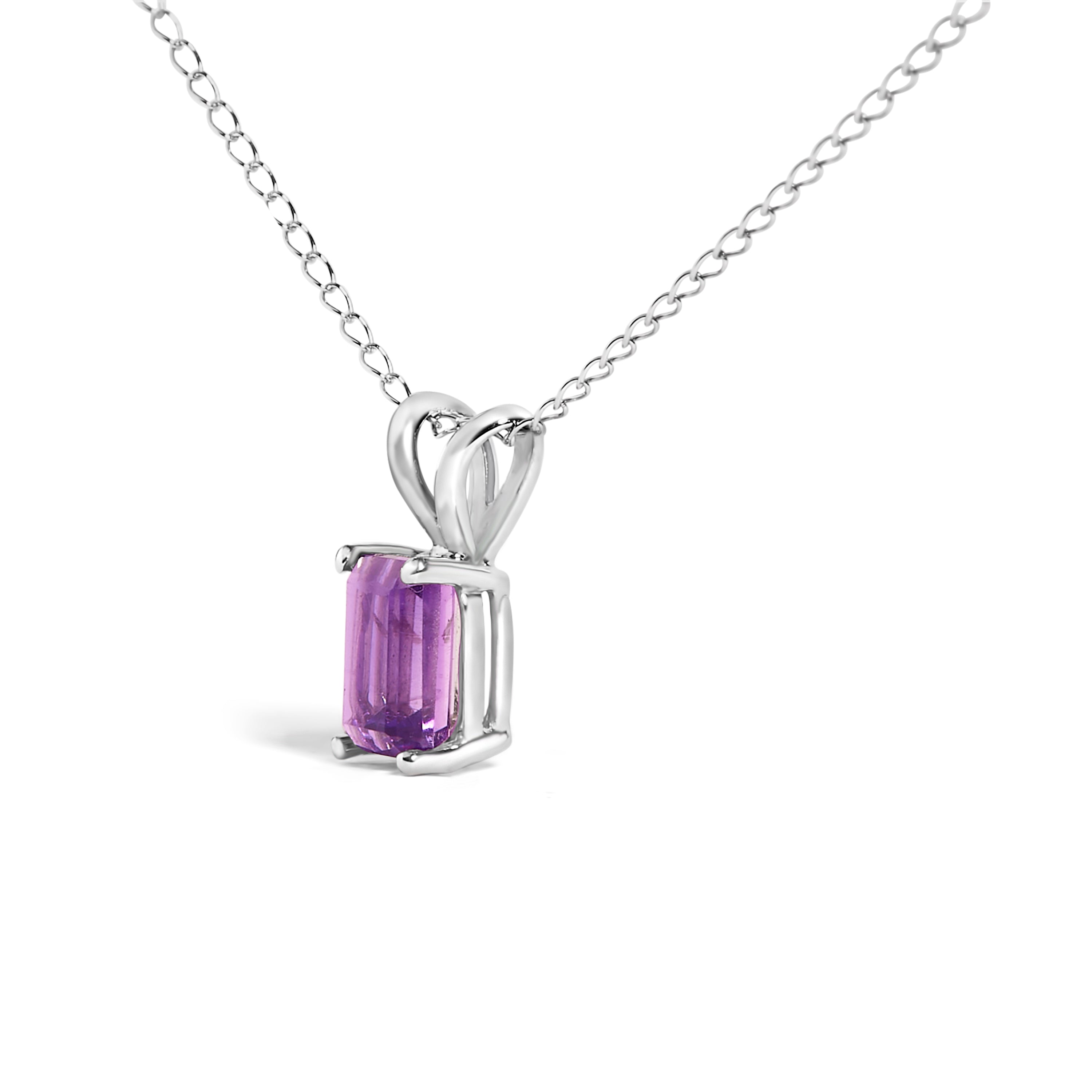 14K White Gold 6x4MM Emerald Cut Purple Amethyst Solitaire Pendant Necklace DestGlow