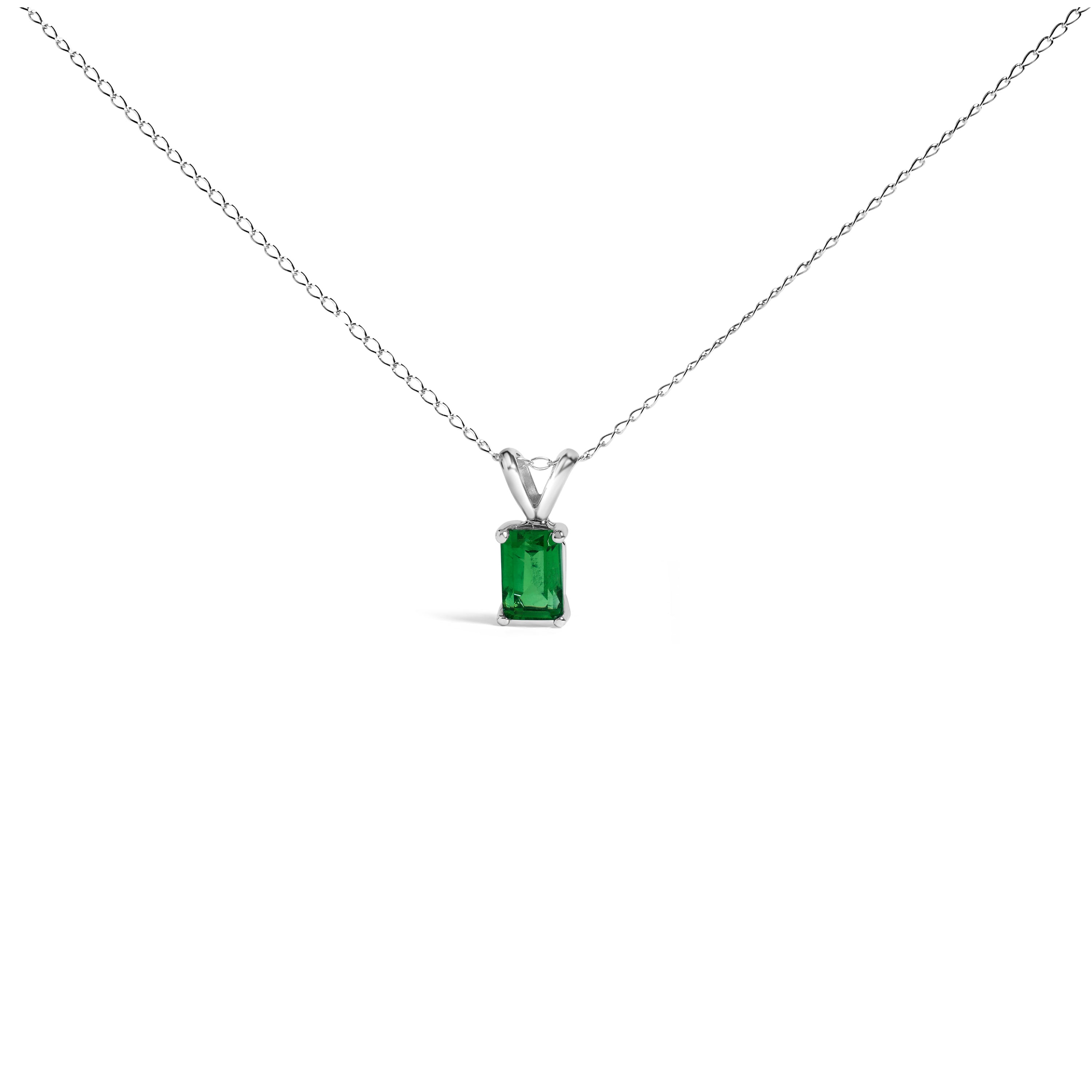 14K White Gold 6x4MM Emerald Cut Purple Amethyst Solitaire Pendant Necklace DestGlow