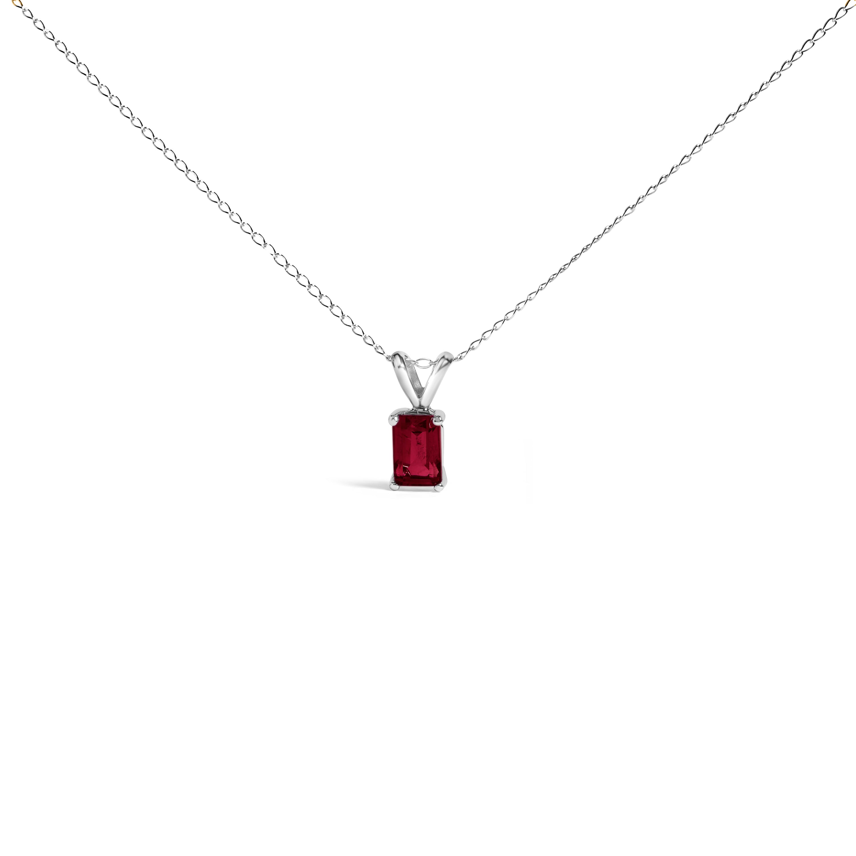 14K White Gold 6x4MM Emerald Cut Purple Amethyst Solitaire Pendant Necklace DestGlow