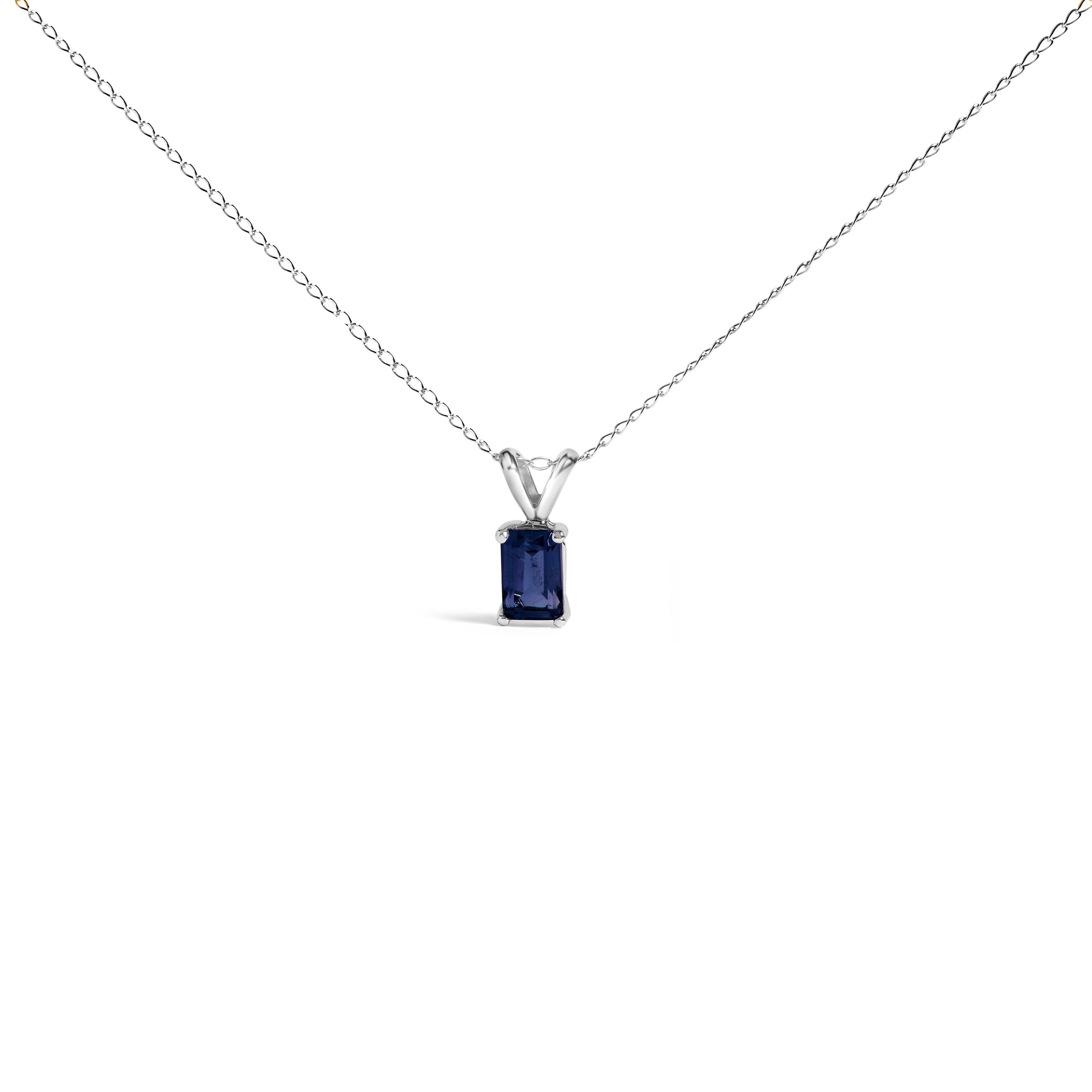 14K White Gold 6x4MM Emerald Cut Purple Amethyst Solitaire Pendant Necklace DestGlow