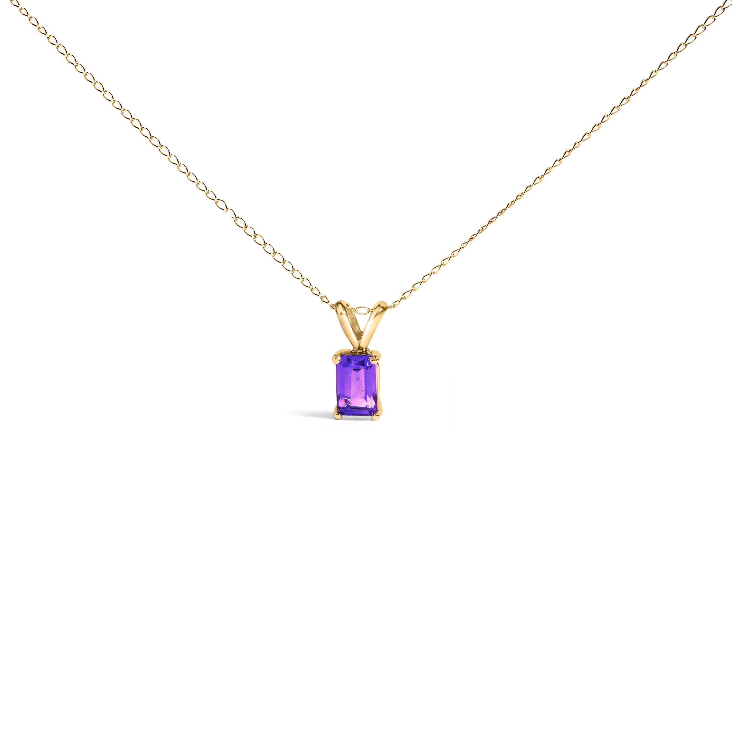 14K White Gold 6x4MM Emerald Cut Purple Amethyst Solitaire Pendant Necklace DestGlow