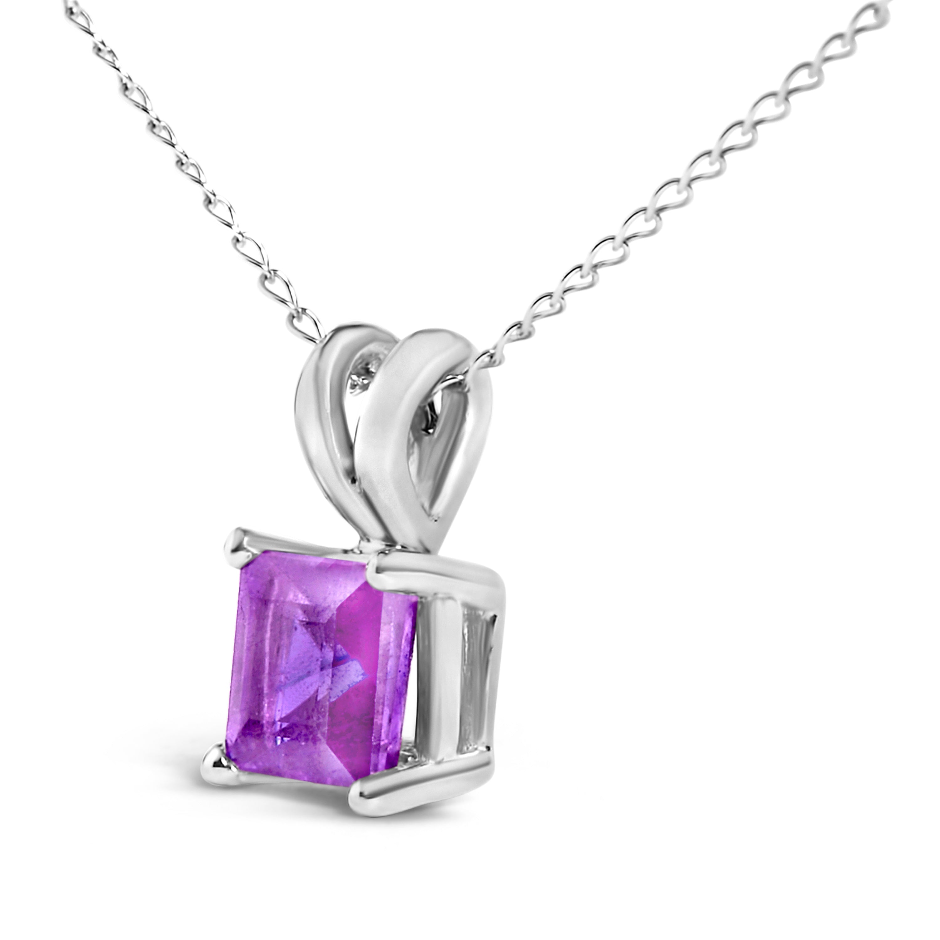 14K White Gold 5x5 MM Square Shaped Purple Amethyst Solitaire Pendant Necklace DestGlow