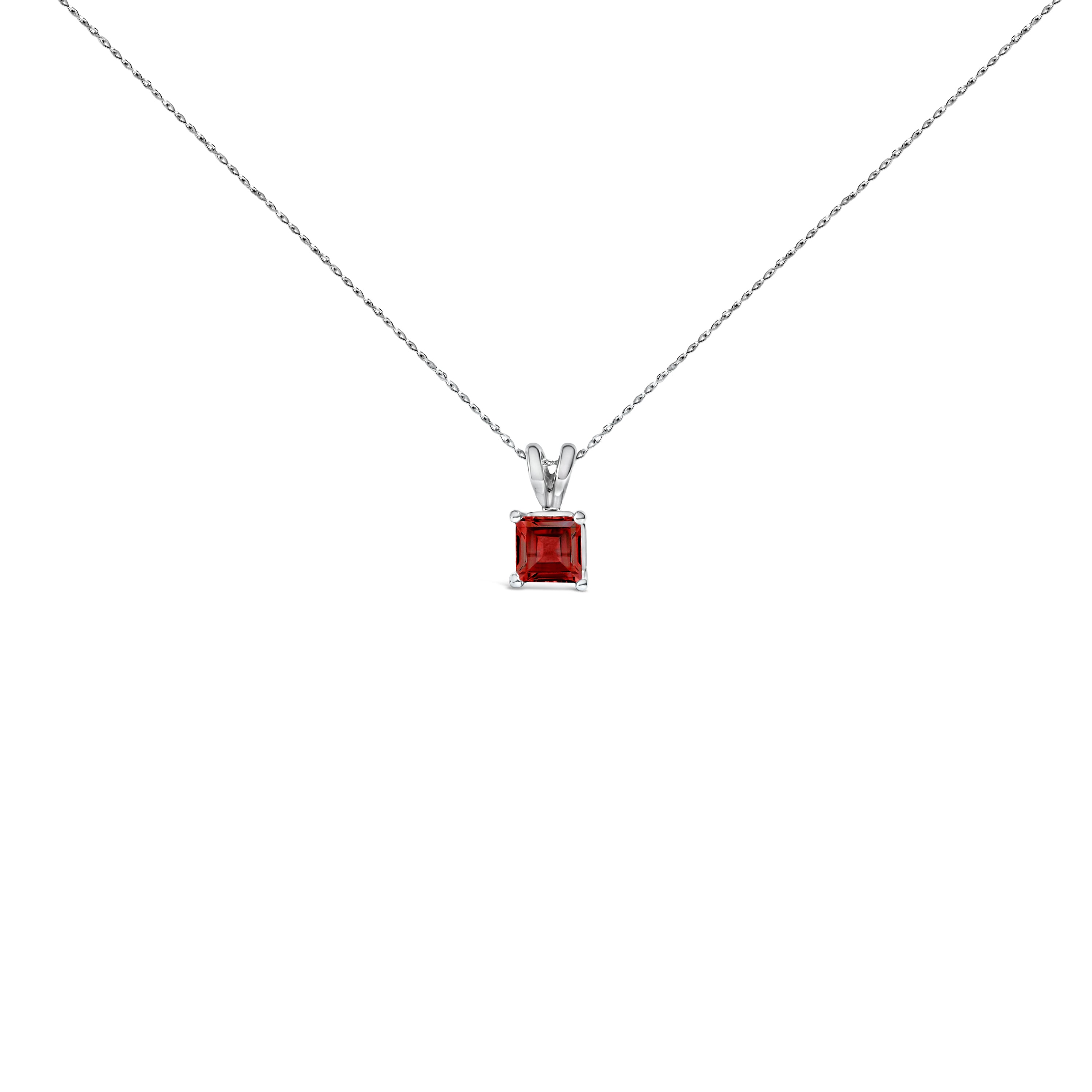 14K White Gold 5x5 MM Square Shaped Purple Amethyst Solitaire Pendant Necklace DestGlow