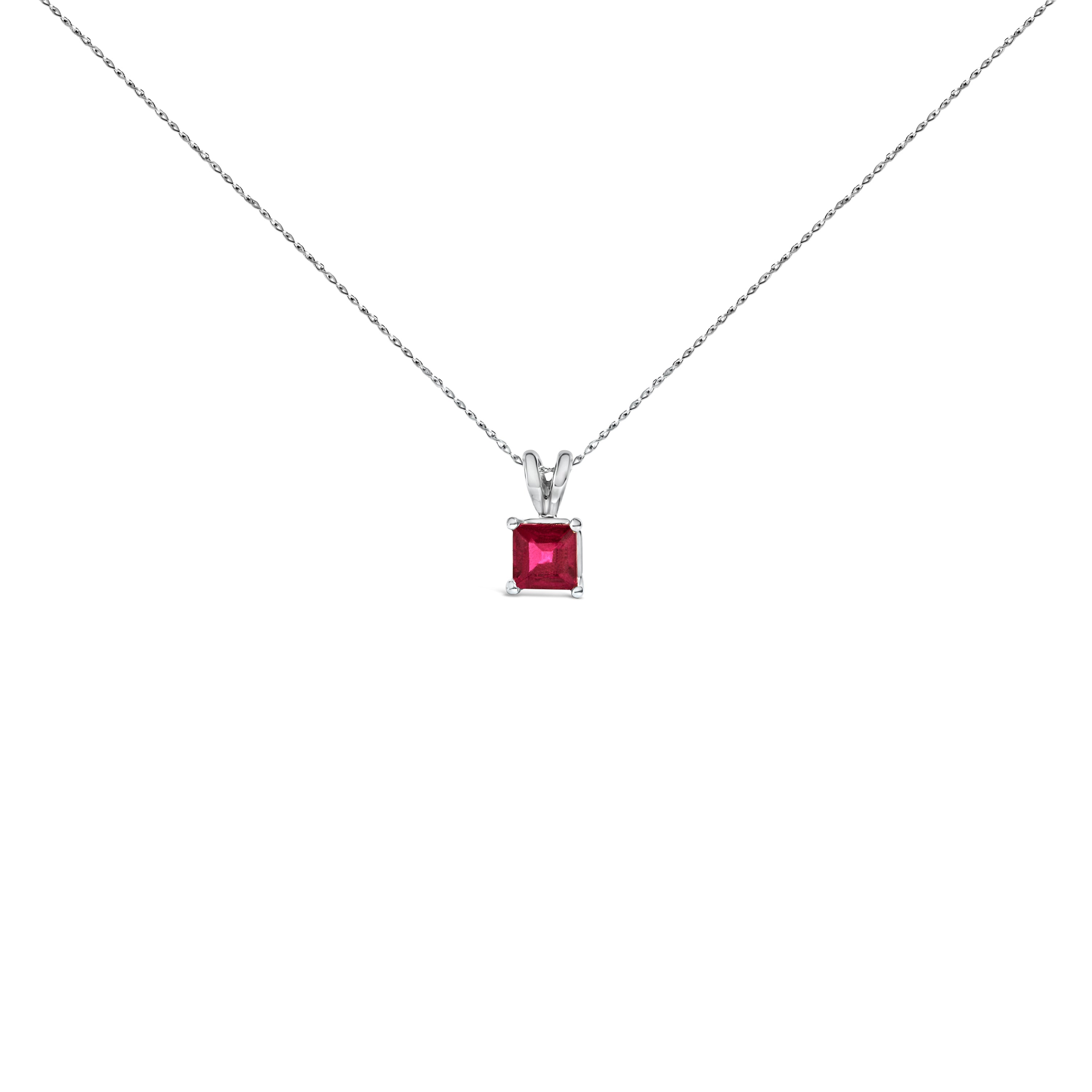 14K White Gold 5x5 MM Square Shaped Purple Amethyst Solitaire Pendant Necklace DestGlow