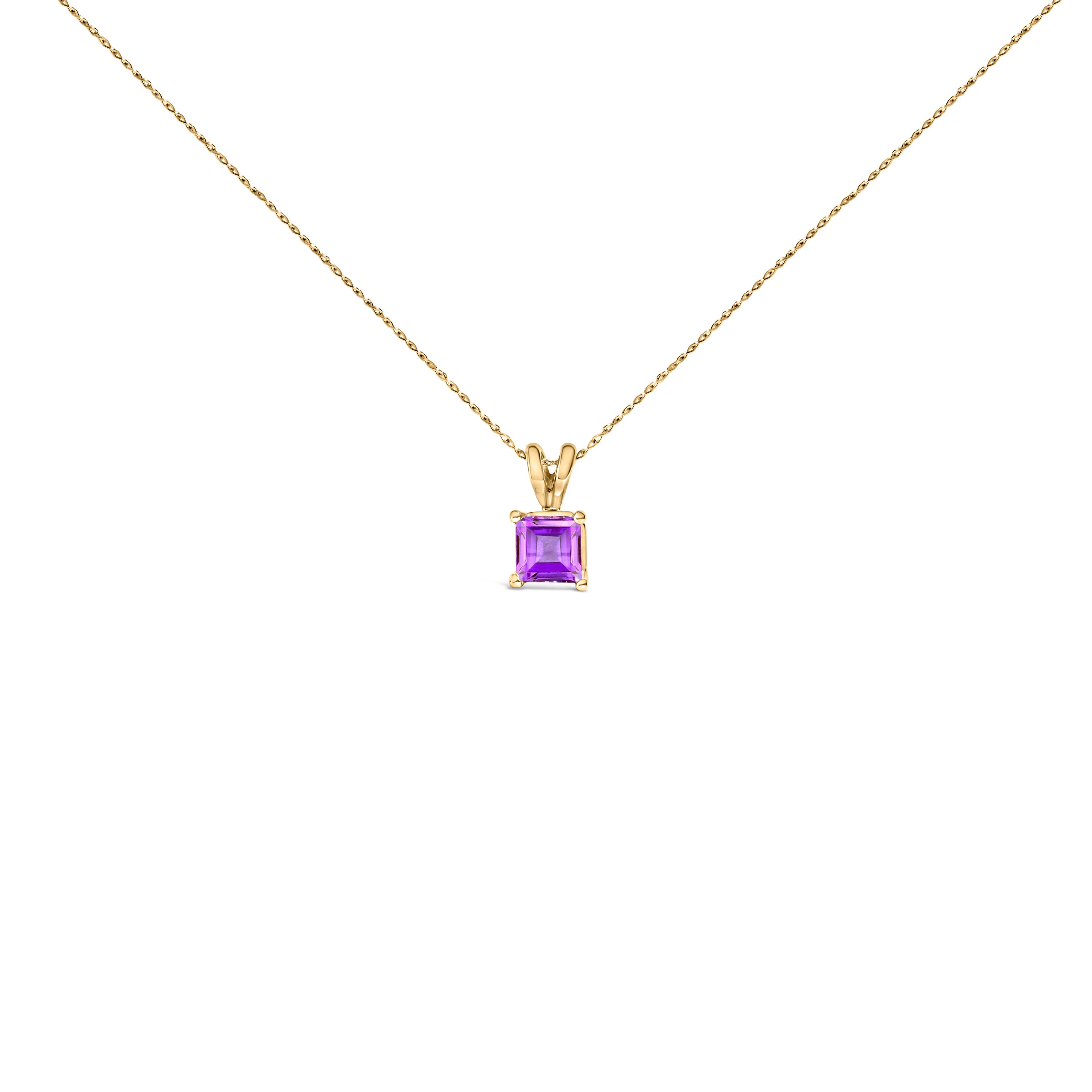 14K White Gold 5x5 MM Square Shaped Purple Amethyst Solitaire Pendant Necklace by Bids.com