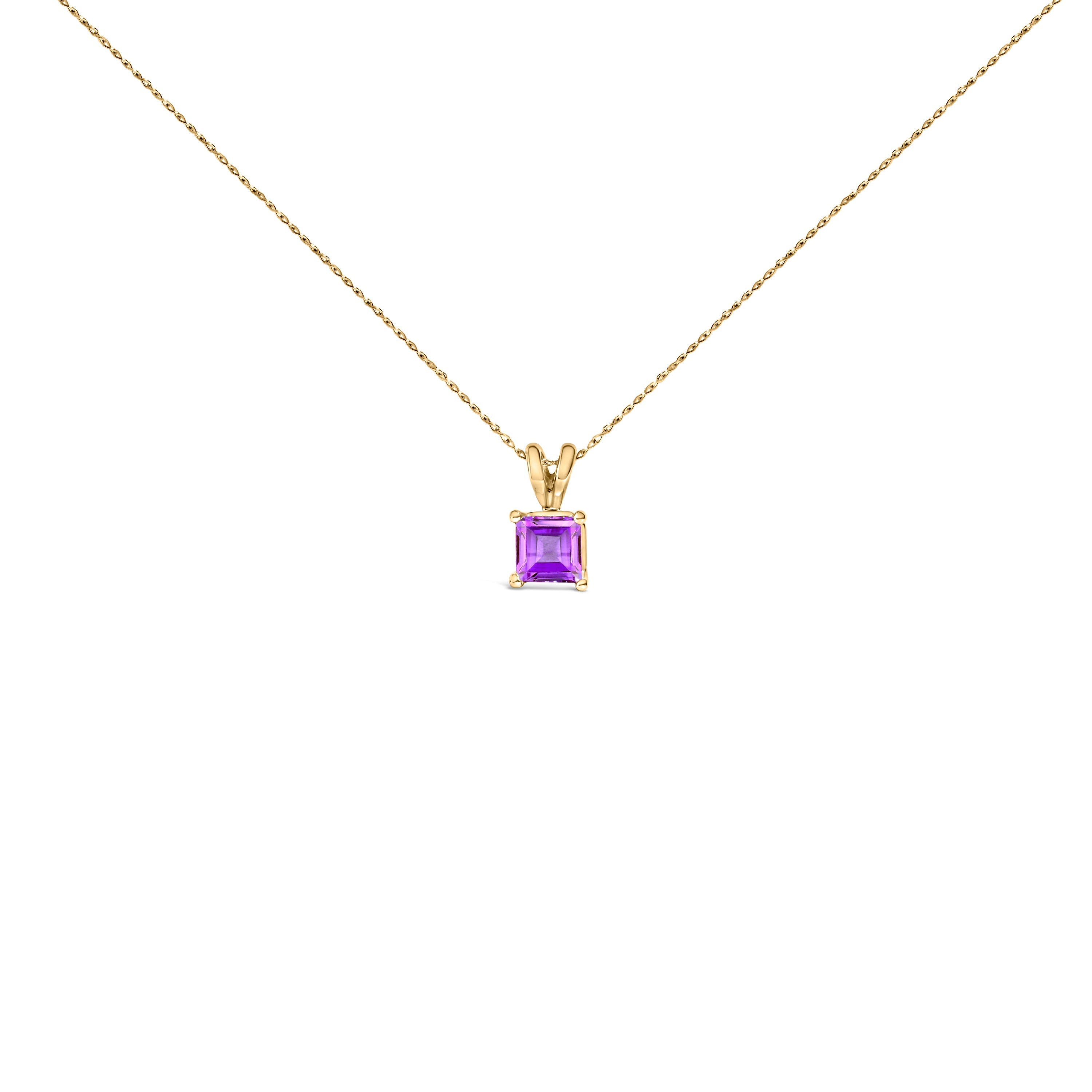 14K White Gold 5x5 MM Square Shaped Purple Amethyst Solitaire Pendant Necklace DestGlow