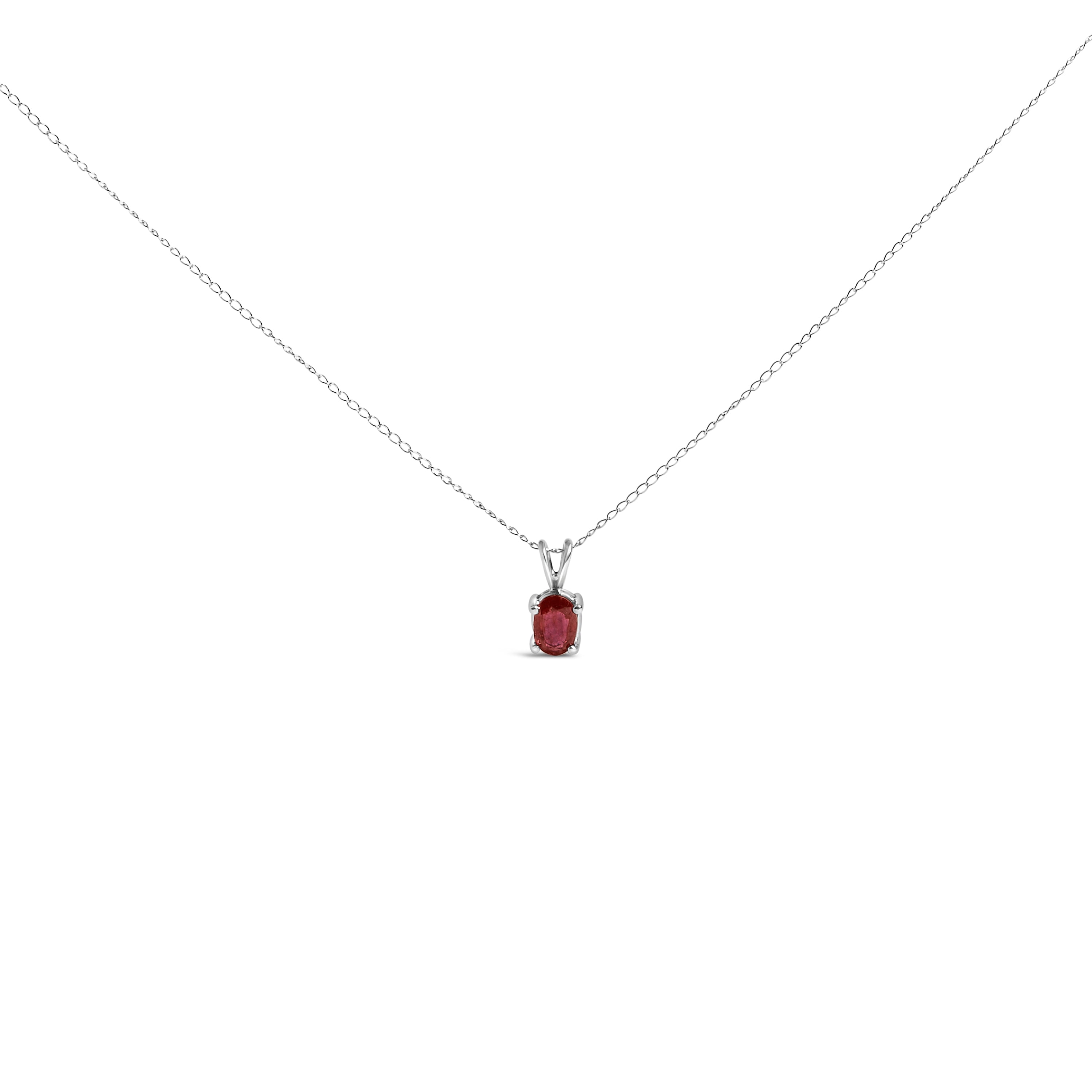 14K White Gold 6x4MM Oval Shaped Purple Amethyst Solitaire Pendant Necklace DestGlow
