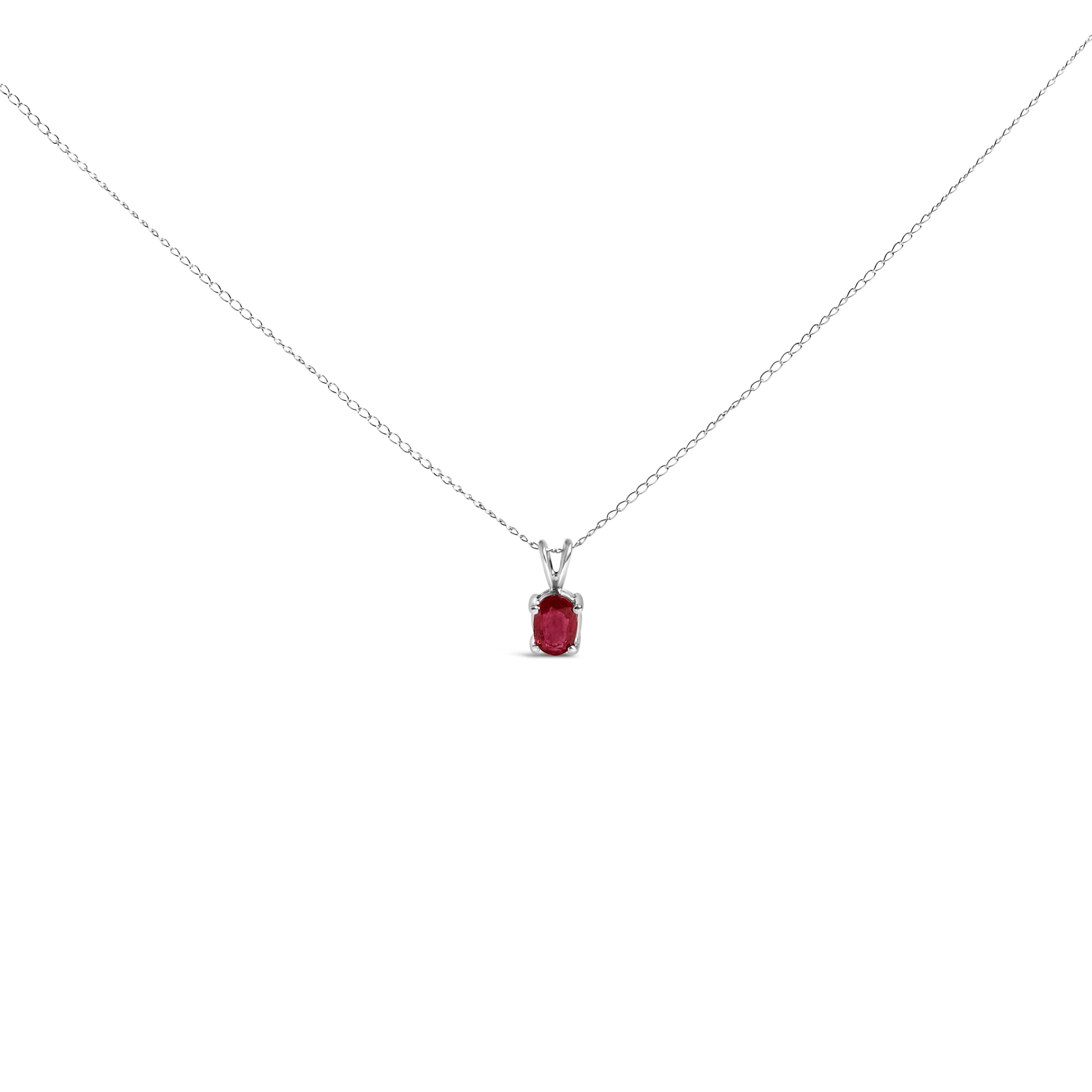 14K White Gold 6x4MM Oval Shaped Purple Amethyst Solitaire Pendant Necklace DestGlow