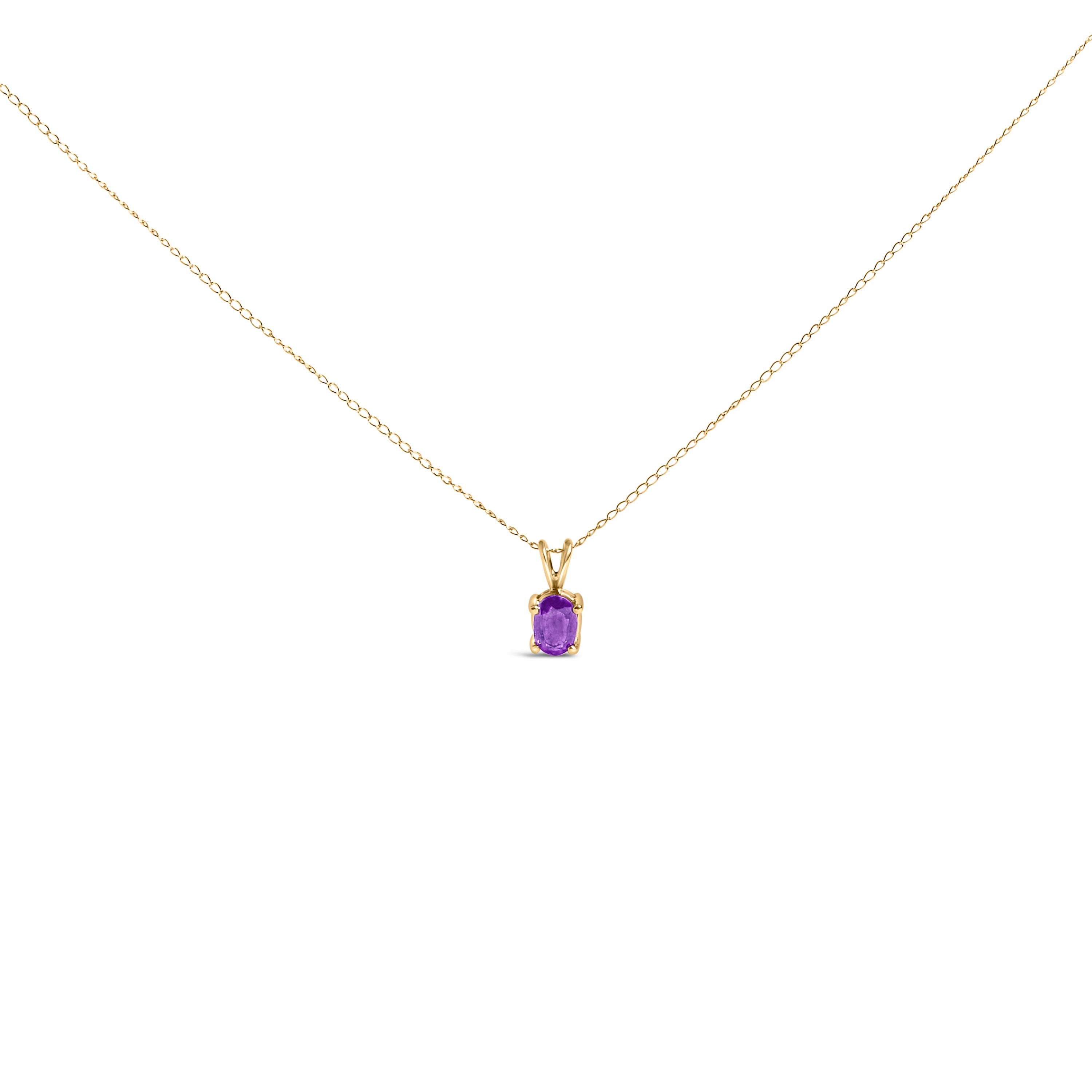 14K White Gold 6x4MM Oval Shaped Purple Amethyst Solitaire Pendant Necklace DestGlow